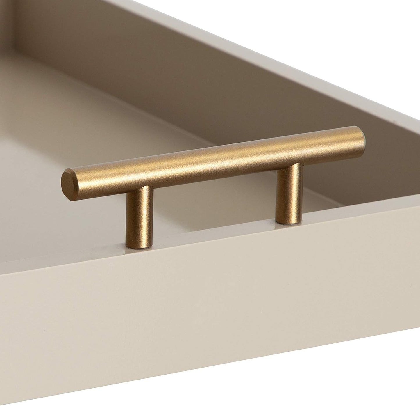 Kate and Laurel Lipton Mid Century Modern Decorative Wood Tray with Brushed Gold Metal Handles, Sand Brown