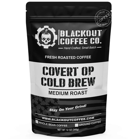 Blackout Coffee Covert Op Cold Brew Medium Roast - Perfect for Cold Brew, Drip, and Pour Overs - Small Batch Freshly Roasted in the USA - 12 oz Bag (Ground Coffee)