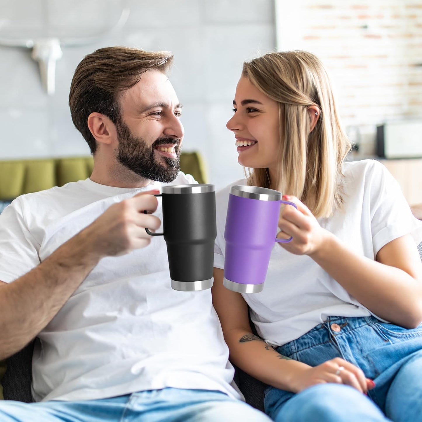 HASLE OUTFITTERS 20oz Tumbler Bulk with Lid, Stainless Steel Tumbler Bulk with Handle, Metal Insulated Travel Coffee Mug Set with Handle, Double Wall Vacuum Leak Proof Tumbler Cup, Black 6 Pack