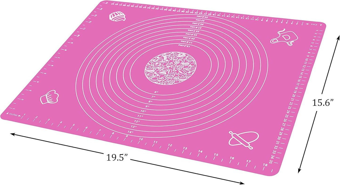 Silicone Baking Mat for Pastry Rolling Dough with Measurements, 19.7" x 15.7" BPA Free Non stick and Non Slip Pink Table Sheet Baking Supplies for Bake Pizza Cake