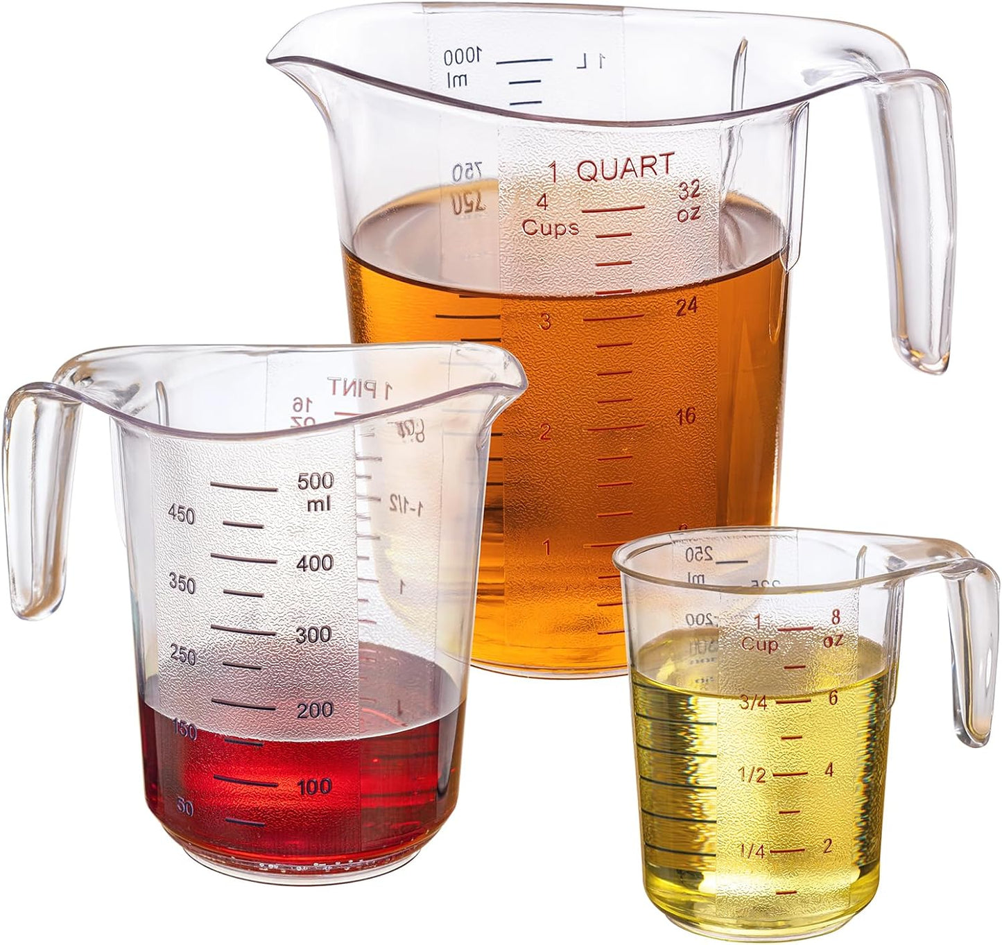 DaYammi Measuring Cups 3-Piece, Unbreakable Food-Grade Plastic Measuring Cup for Dishwasher, 1/2/4-Cup Nesting Liquid Measuring Cups for Prepping, Baking, Cooking, Readable Markings, Clear