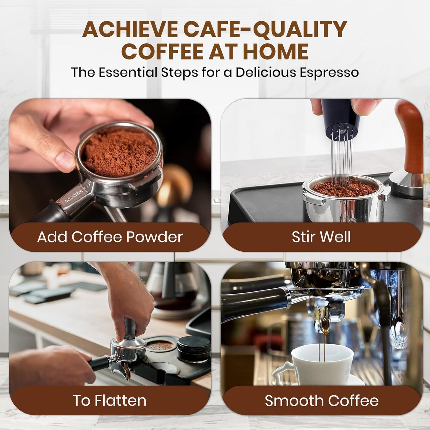 Espresso Accessories Kit – WDT Distribution Tool & 58mm Espresso Dosing Funnel for Baristas – 0.35mm Needle Stirrer with Extra Replaceable Needles, Handle & Storage Pouch