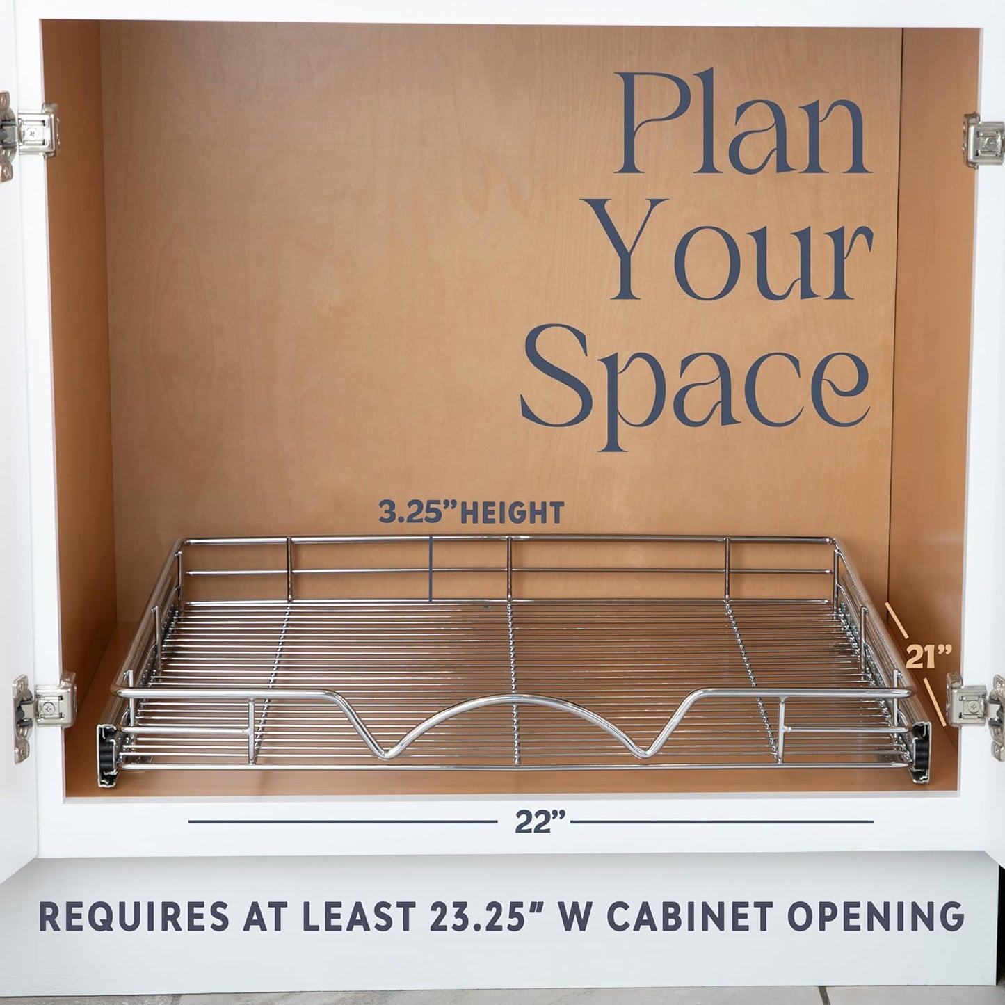 HOLDN’ STORAGE Pull Out Cabinet Organizer, Heavy Duty Caddy w/Lifetime Limited Warranty -22”W x 21”D - Requires At Least 23-1/4” Cabinet Opening, Steel Metal Cabinet Drawers Slide Out, Chrome