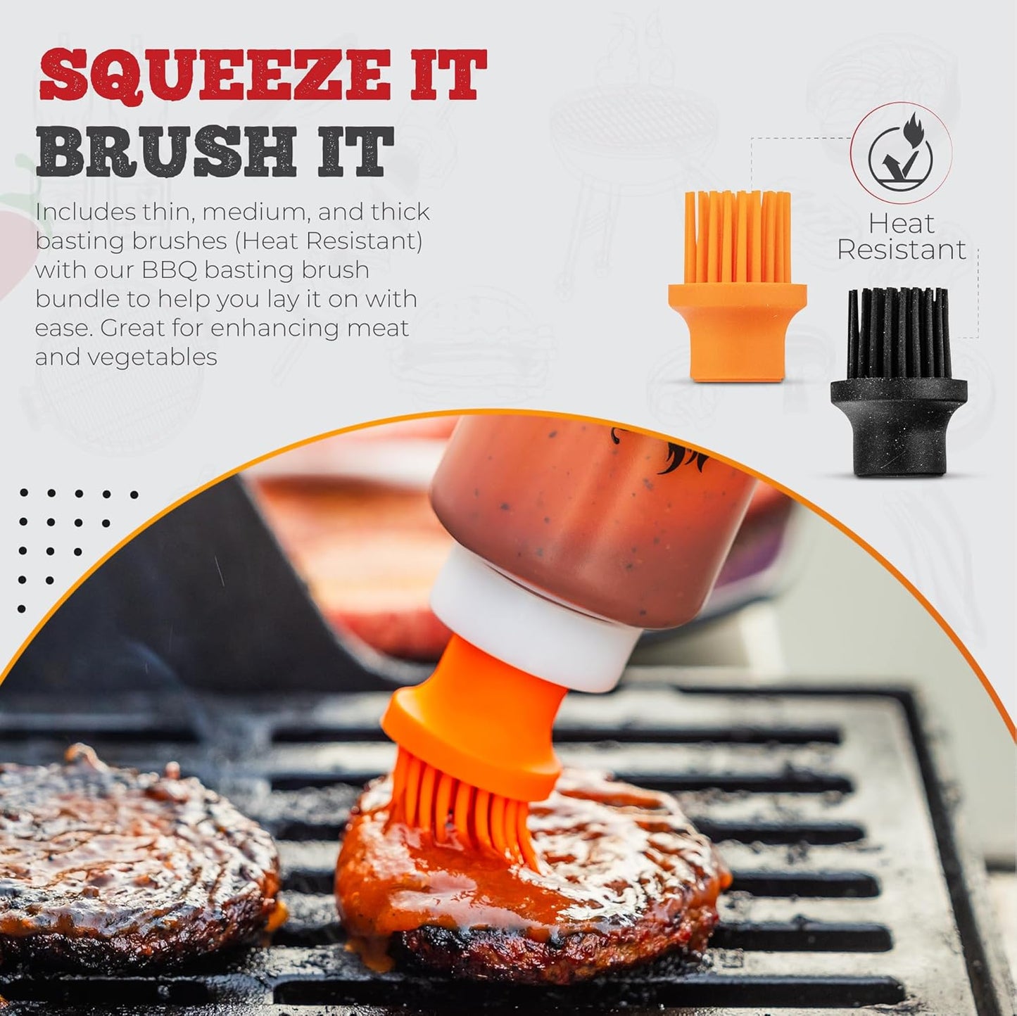 BBQ Brushes for Sauce – Silicone Basting Brush Dispenser for Grilling, Roasting & Baking - BBQ Sauce Bottles for Cooking, Marinades and Oils – Grilling Accessories & Gifts for Men