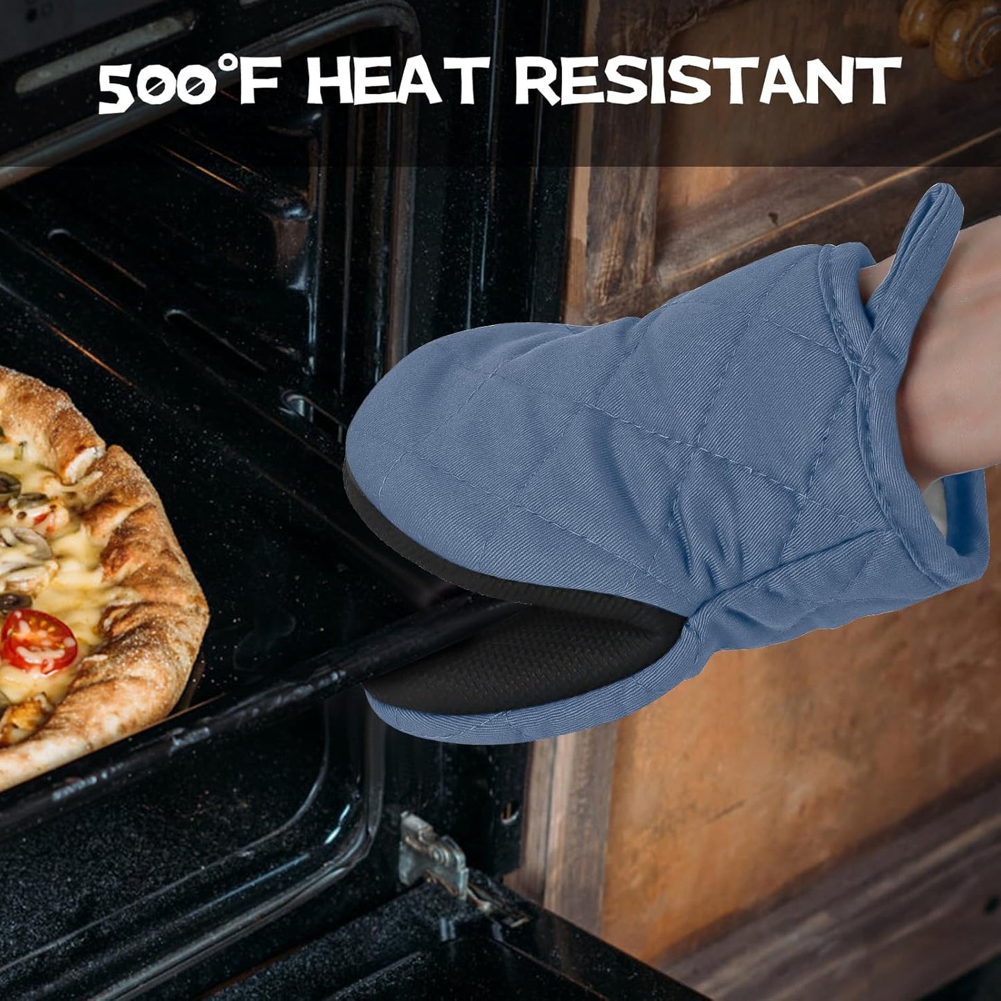 Oven Mitts and Pot Holders Set, Pack of 4, Heat Resistant Silicone Kitchen Mini Oven Mittens for 500 Degrees, Mini Oven Gloves and Hot Pads for Baking Grilling Barbecue Microwave Machine Washable