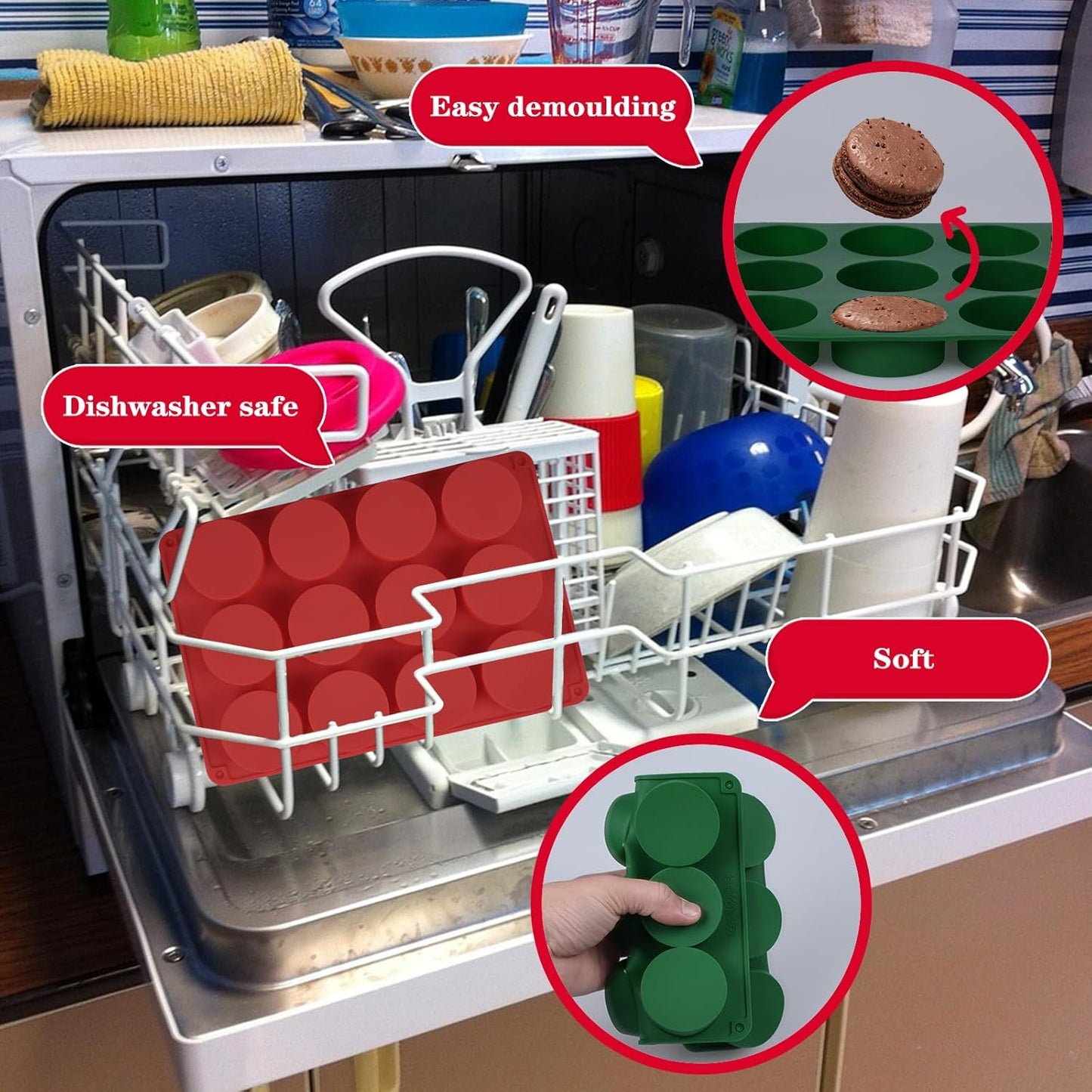 2 Pcs Round Chocolate Cookie Molds, SAGOOITS 12-Cavity Cylinder Chocolate Cover Cookie Silicone Molds for Candy Mini Cakes Jelly Baking