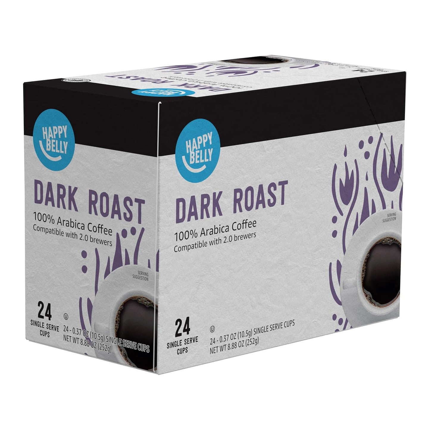 Amazon Brand - Happy Belly Dark Roast Coffee Pods, Compatible with Keurig 2.0 K-Cup Brewers, 24 Count (Pack of 2)