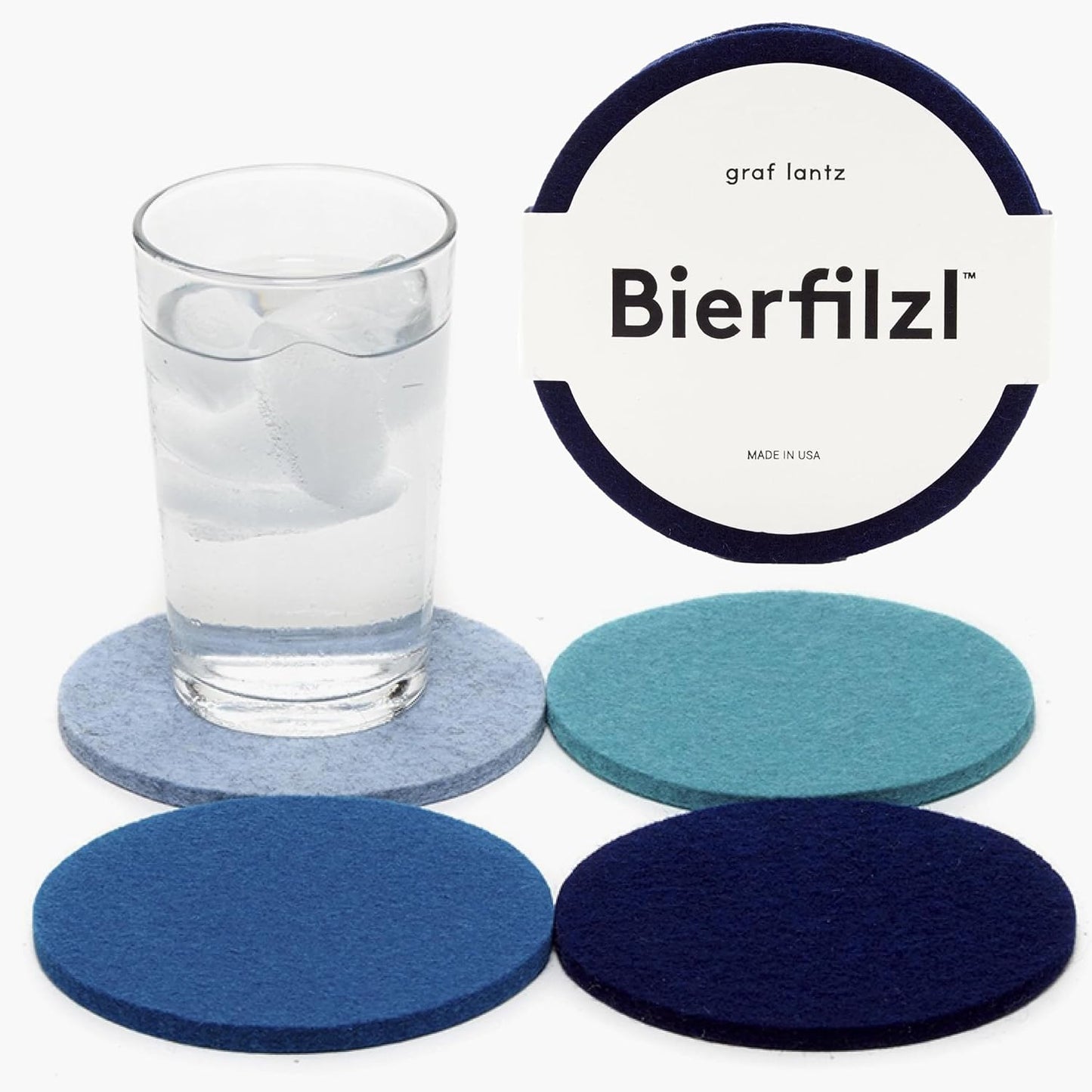 Graf Lantz - Bierfilzl Merino Wool Round Coasters Set of 4 - Ocean (4" Circles) - Absorbs 30% of Weight - German Wool - Heat Resistant, Sustainable, & Reusable - Home Decor & Coffee Table Decor