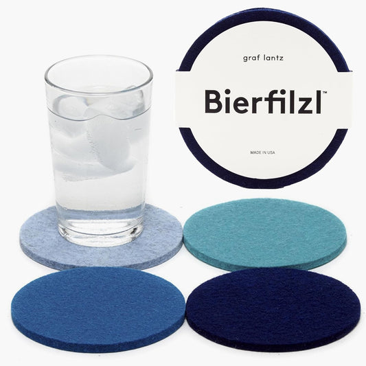 Graf Lantz - Bierfilzl Merino Wool Round Coasters Set of 4 - Ocean (4" Circles) - Absorbs 30% of Weight - German Wool - Heat Resistant, Sustainable, & Reusable - Home Decor & Coffee Table Decor