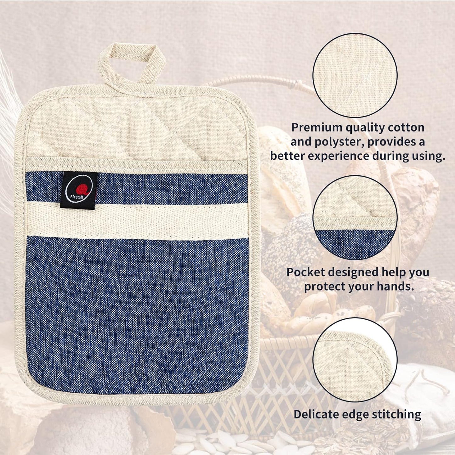 Oven Mitts and PotHolders Sets, 4 Pcs Kitchen Oven Glove High Heat Resistant 400°F Pot Holders for Kitchen, Non-Slip Neoprene Oven Mitts are Suitable for Cooking, Baking (Blue)