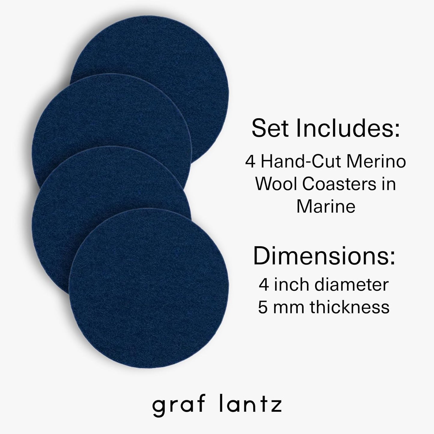 Graf Lantz - Bierfilzl Merino Wool Round Coasters Set of 4 - Marine (4" Circles) - Absorbs 30% of Weight - German Wool - Heat Resistant, Sustainable, & Reusable - Home Decor & Coffee Table Decor