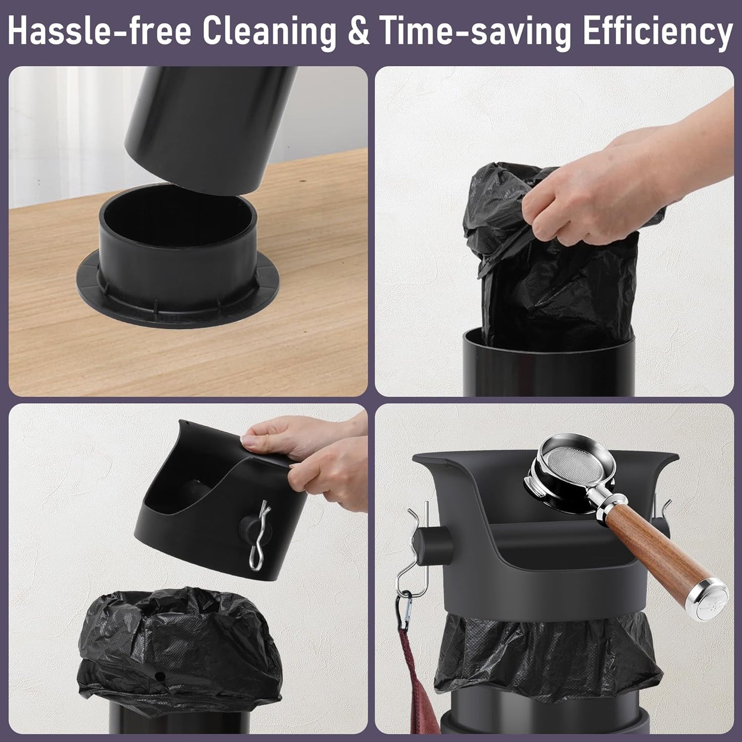 4L Espresso Knock Box, Coffee Grounds Disposal and Recycle Trash Can with Brush, Towel and 100 pcs Collecting Bags, Barista Essential Coffee Accessory for Cafe Shop Home Bars Office Work Breakroom