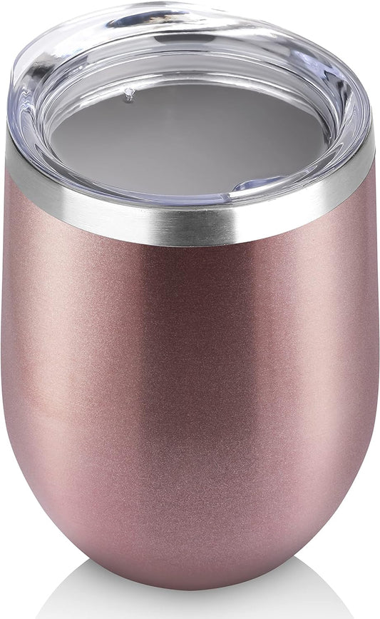 DOMICARE Stainless Steel Wine Tumbler Bulk with Lid, Personalized Rose Gold Insulated Tumblers Set, 12oz Travel Coffee Cups Pack of 1