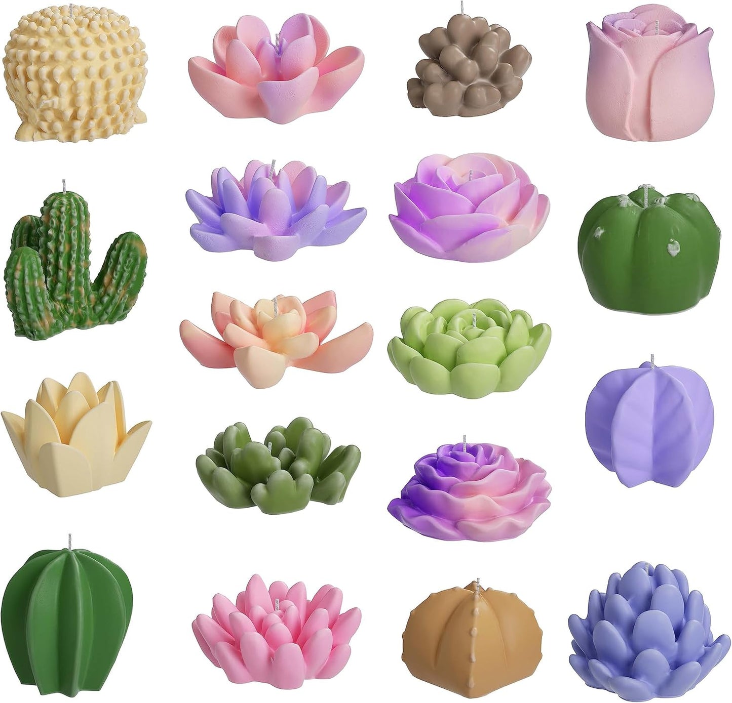18 Pack Flower Succulent Candle Molds Peony Rose Resin Casting Silicone Molds for Home Decor & Candle Making Wave Spiral Mold