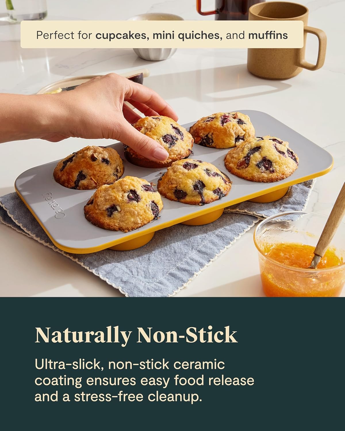Caraway Nonstick Ceramic 6 Cup Muffin Pan Duo – Non-Toxic, PTFE & PFOA Free – Oven Safe – Aluminized Steel Core – Small Muffin Pan for Baking Cupcakes, Muffins & More - Black