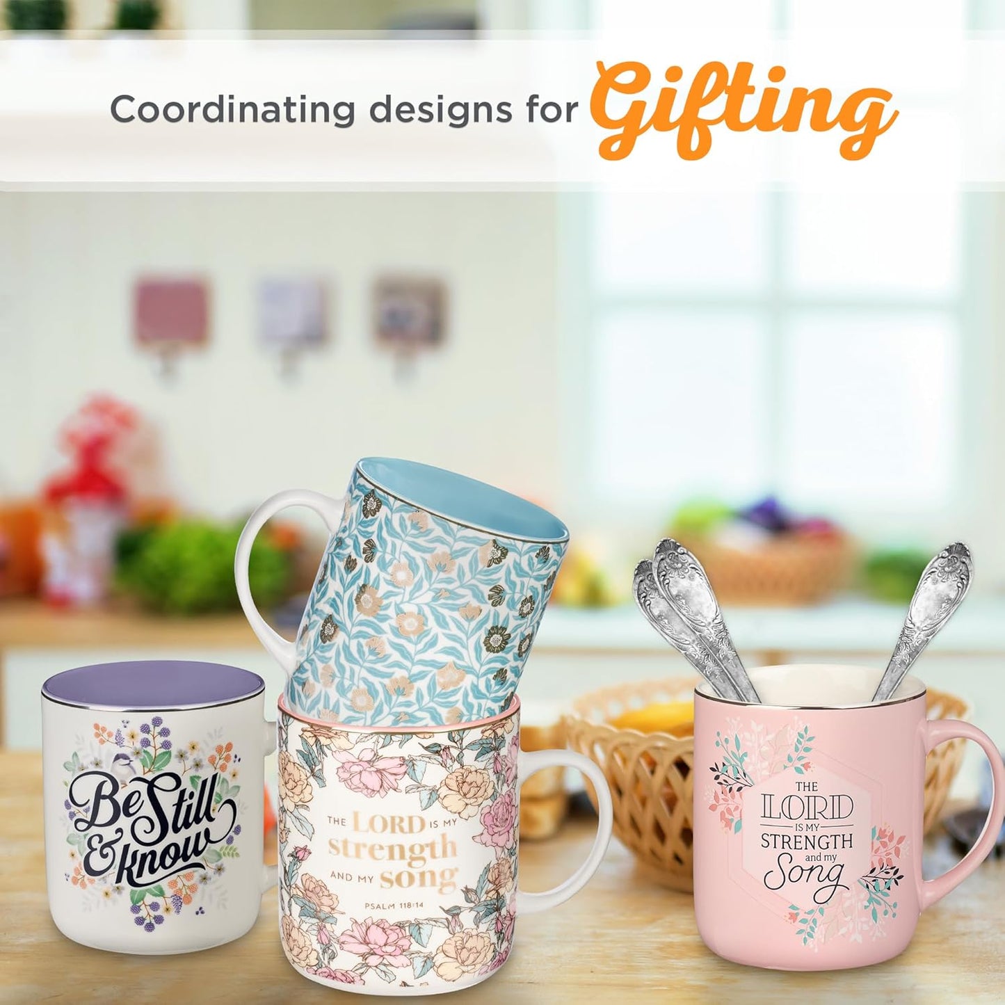 Christian Art Gifts Teal Floral Ceramic Coffee Mug – 14 oz. Lead and Cadmium-free Inspirational Scripture Coffee and Tea Mug for Women with Bible Verse: My Grace is Sufficient – 2 Corinthian 12:9