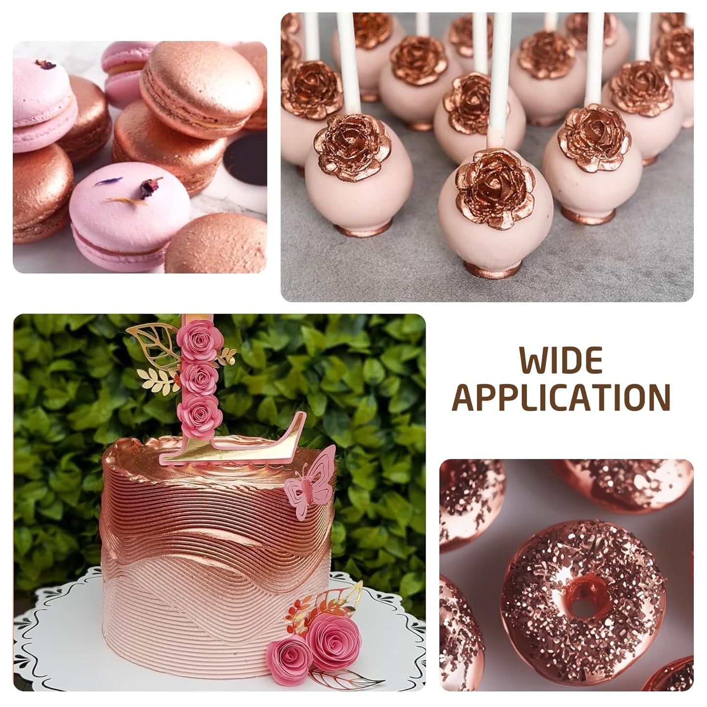 Edible Glitter Paint - 2 fl.oz Food Grade Metallic Glitter Cake Paint for Cake Decorating, Baking, Cupcakes - Shimmer Art Decorative Liquid Edible Paint Food Coloring for Fondant, Donuts (Rose Gold)