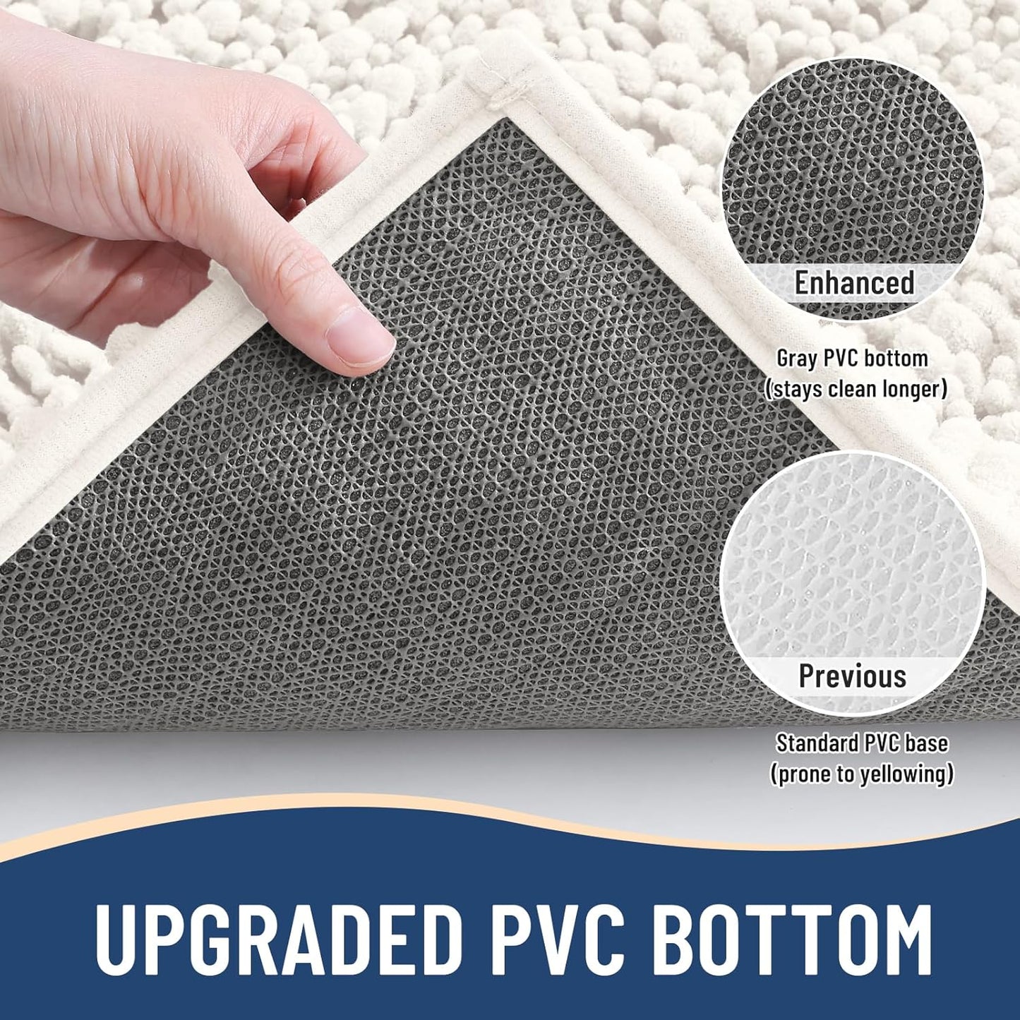 Arotive Luxury Chenille Bathroom Rug Mat, Extra Soft Thick Absorbent Shaggy Bath Rugs, Non-Slip Machine Wash Dry, Plush Bath Mats for Bathroom, Shower and Tub, 34x21, Ivory