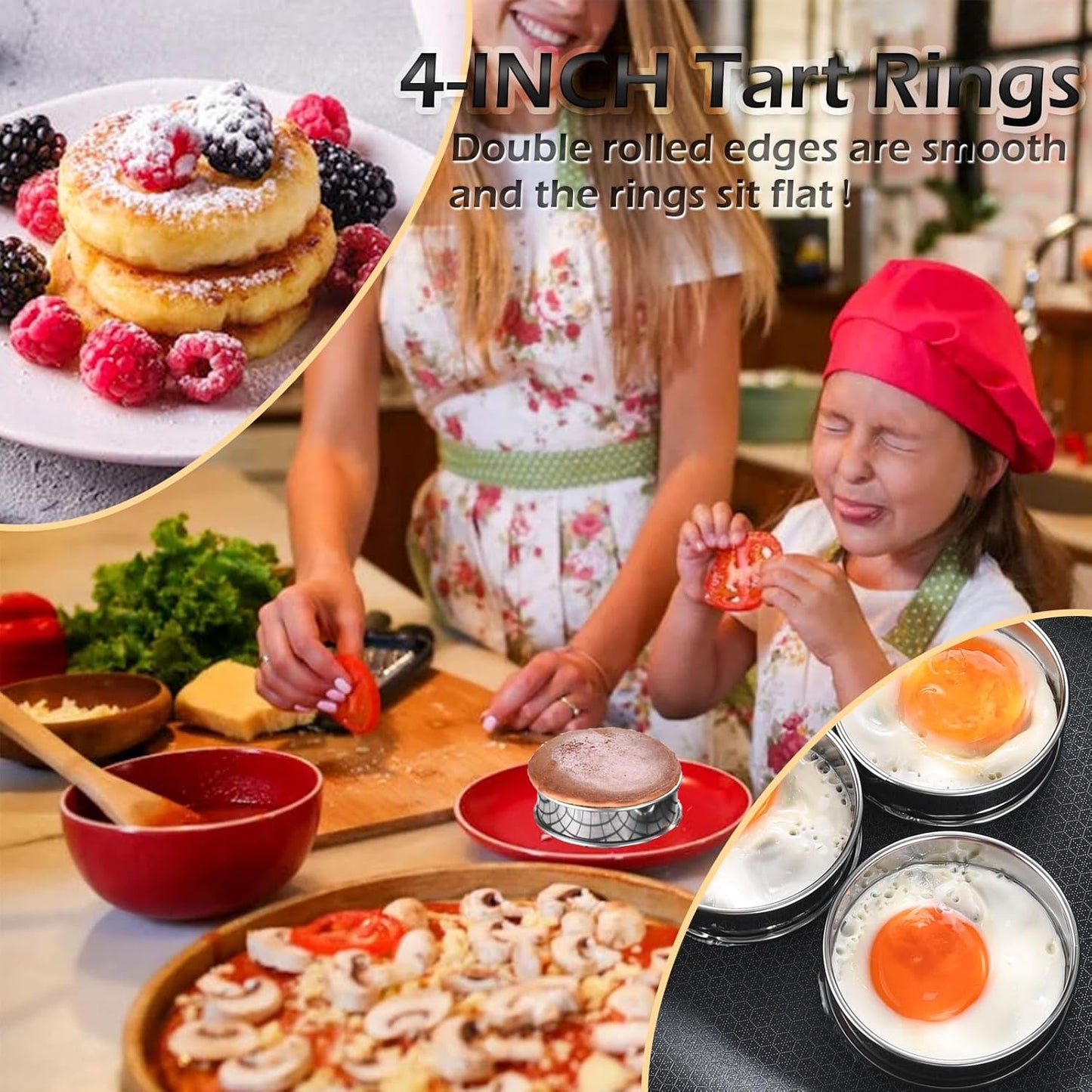 8-Pieces English Muffin Rings 4 Inch Crumpet Rings Stainless Steel Double Rolled Nonstick Metal Round Tart Ring Molds for Cookie Cooking Baking