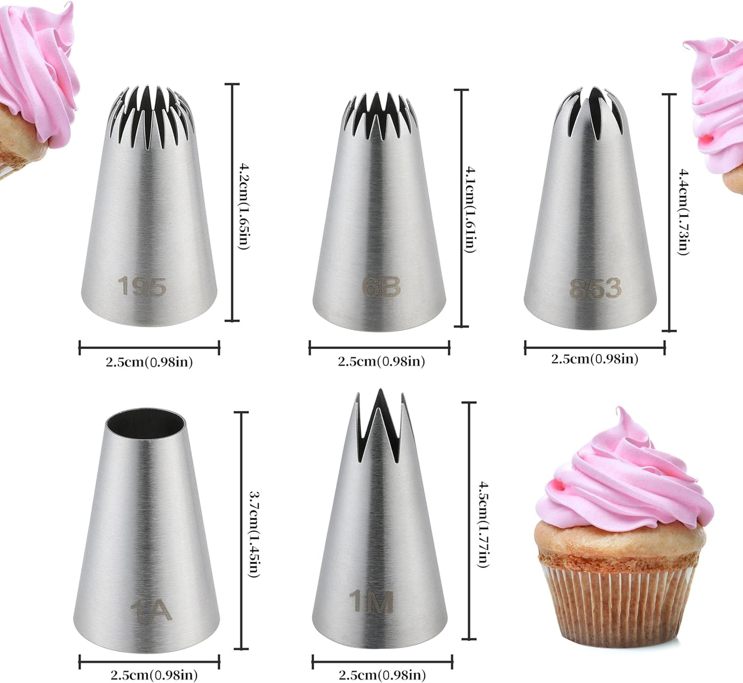 5PCS Large Piping Tips Set, COKUMA Stainless Steel Cake Decorating Tips, Frosting Icing Tips for Cupcakes, Cake, Cookie and Decorating (Dishwasher Safe)