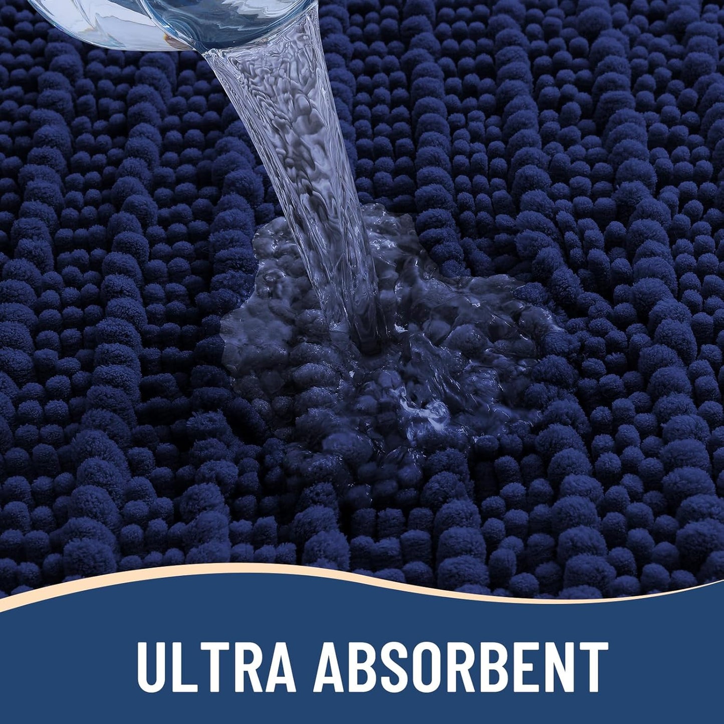 Arotive Luxury Chenille Bathroom Rug Mat, Extra Soft Thick Absorbent Shaggy Bath Rugs, Non-Slip Machine Wash Dry, Plush Bath Mats for Bathroom, Shower and Tub, 40x24, Navy