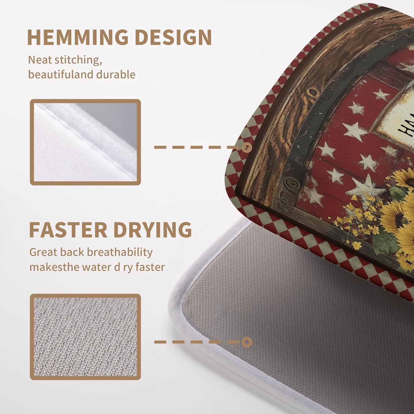 Vintage Rooster Dish Drying Mat Farmhouse Summer Sunflower Kitchen Dish Drying Pad Absorbent Fall Dish Dryer Mat for Kitchen Countertops Microfiber Dishes Drainer Pad Dish Drying Rack Mat (18x24 in)