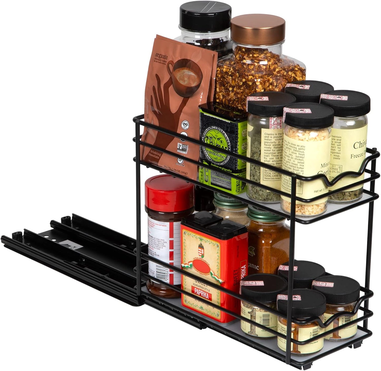 Pull Out Cabinet Organizer for Spices, Cans - Heavy Duty with Lifetime Limited Warranty- Pull Out Spice Rack- Cabinet Pull Out Shelf for Cans,Dishes, Etc, 4-1/2"Wx10-3/8"Dx8-7/8"H, Black