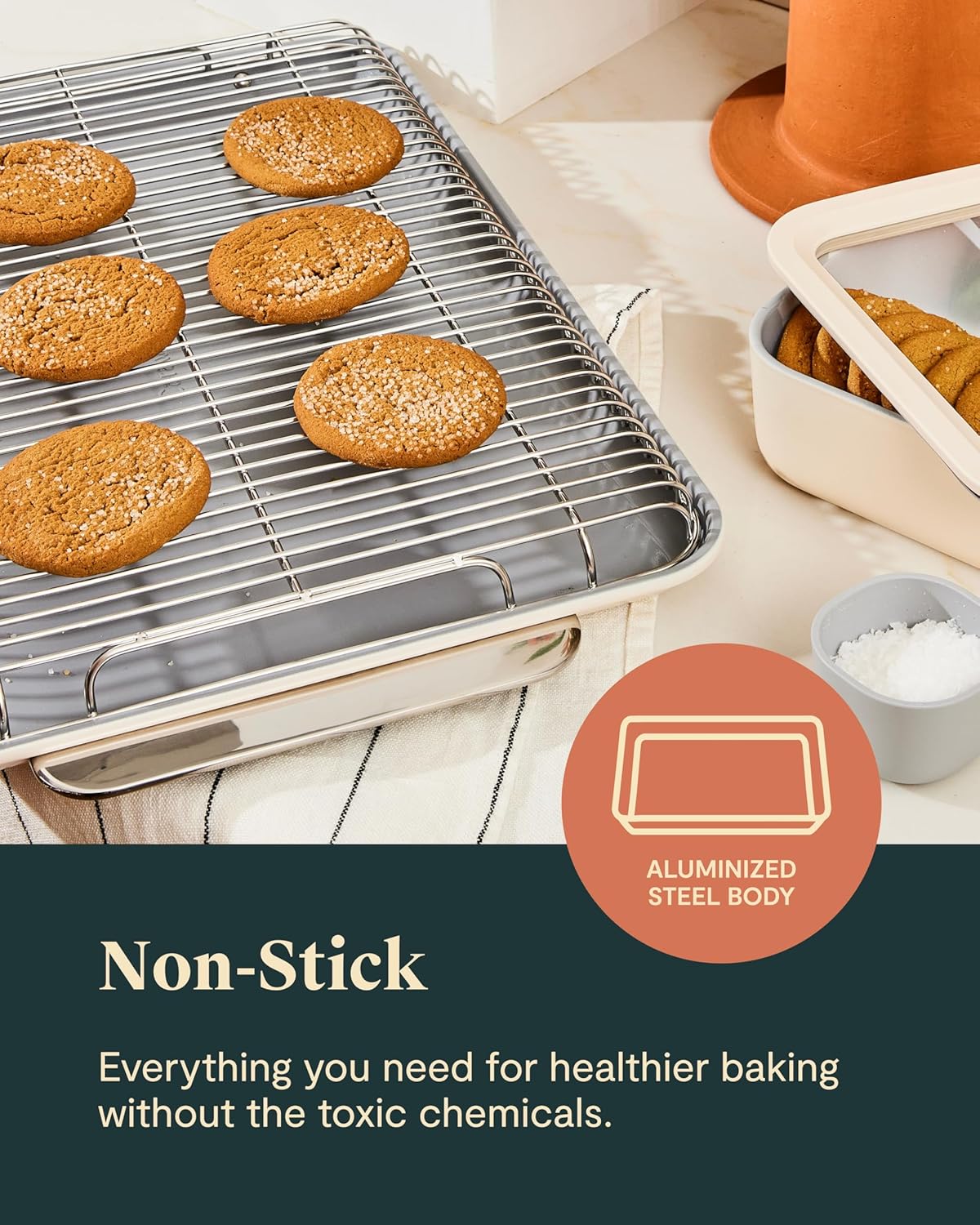 Caraway Nonstick Ceramic Bakeware Set (11 Pieces) - Baking Sheets, Assorted Baking Pans, Cooling Rack, & Storage - Aluminized Steel Body - Non Toxic, PTFE & PFOA Free - Marigold