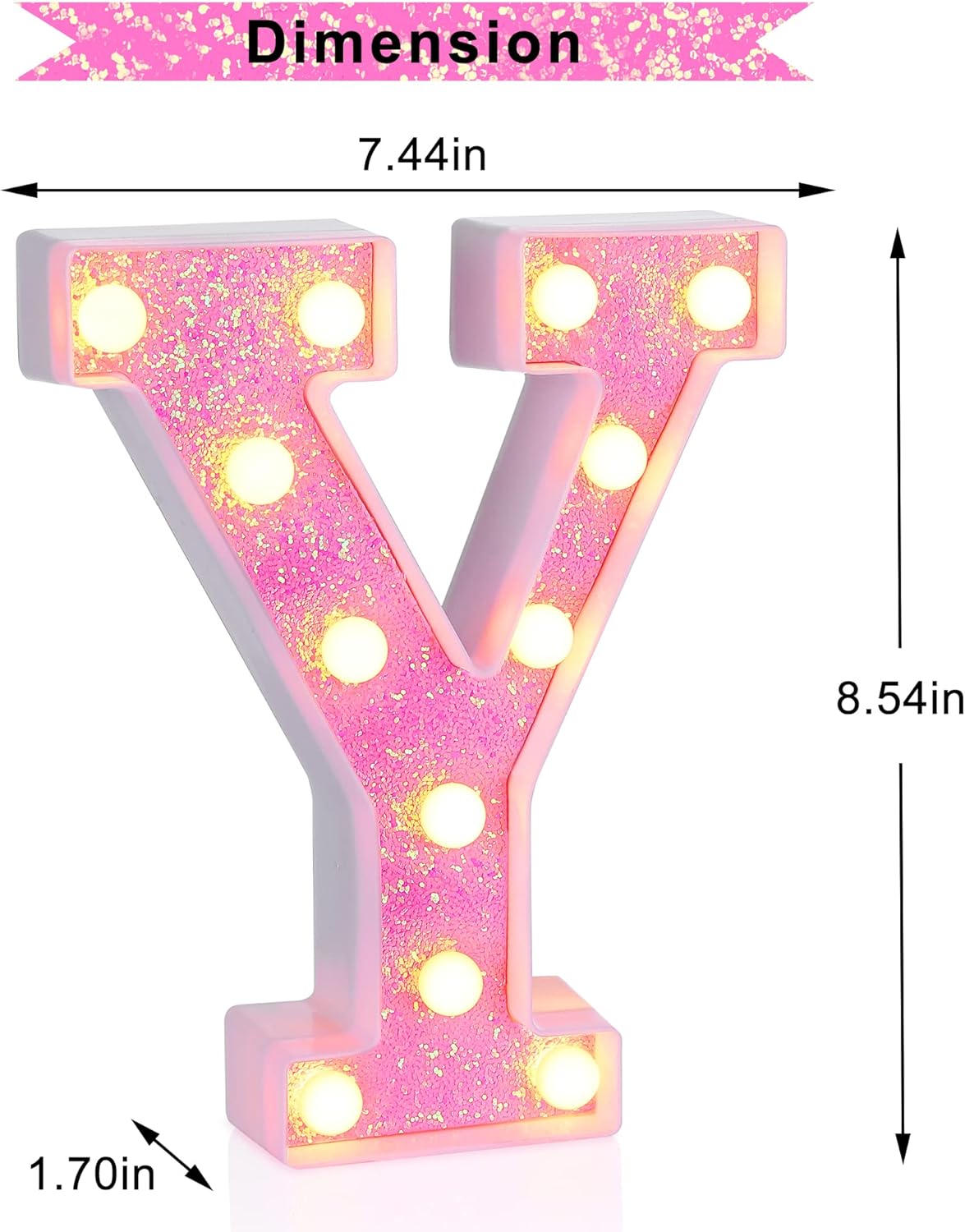 Foaky Pink Light up Letters，Pink Party Decorations,Girls Room Decor,Glitter Light Up Letters,Alphabet Letter Sign for Night Light Birthday Party Girls Gifts, Home Bar Decoration（Y）