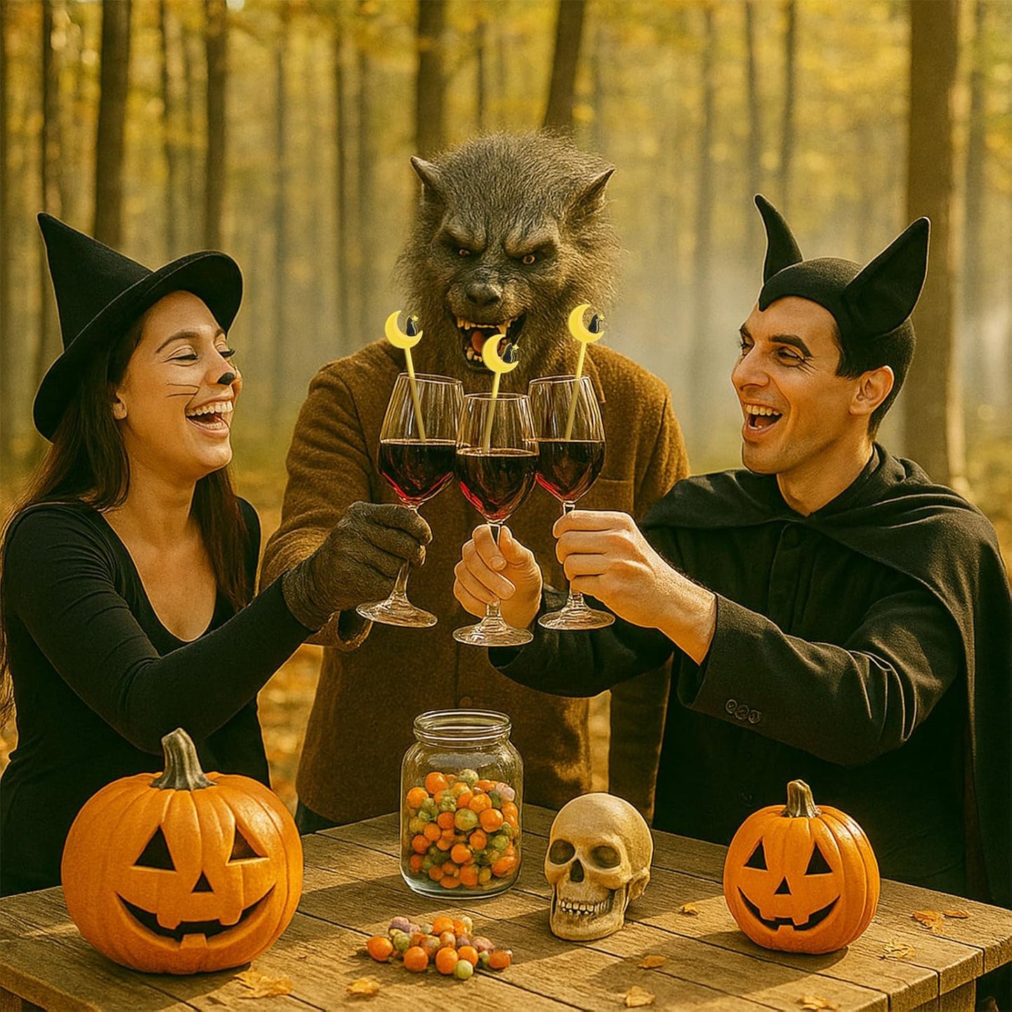 30 Pcs Halloween Swizzle Sticks Plastic Coffee and Cocktail Stirrers Fall Thanksgiving Drink Stirrers Cocktail Mixers for Halloween Fall Autumn Party Tea Coffee Bar Decoration(Moon and Cat)