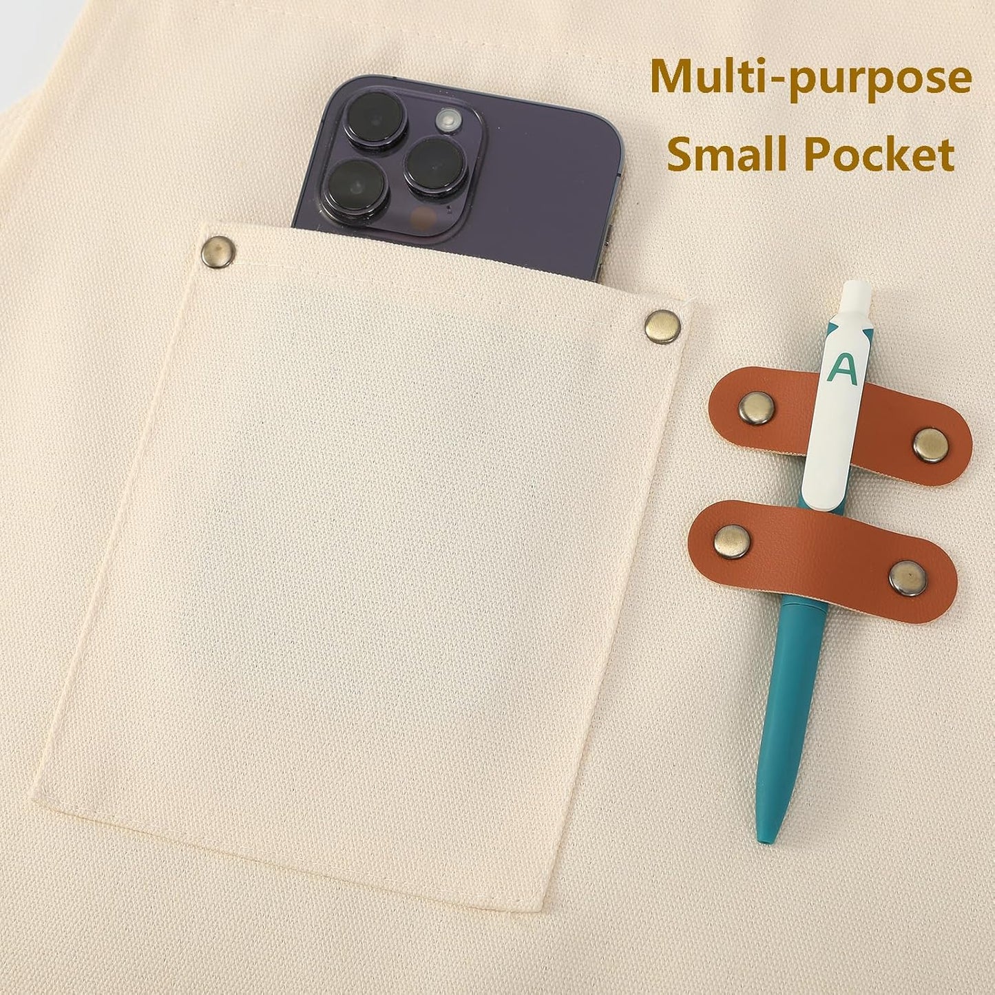 AFUN Chef Aprons for Women Men with Large Pockets, Cotton Canvas Cross Back Water Repellent Work Apron, Size M to XXL (Cream)