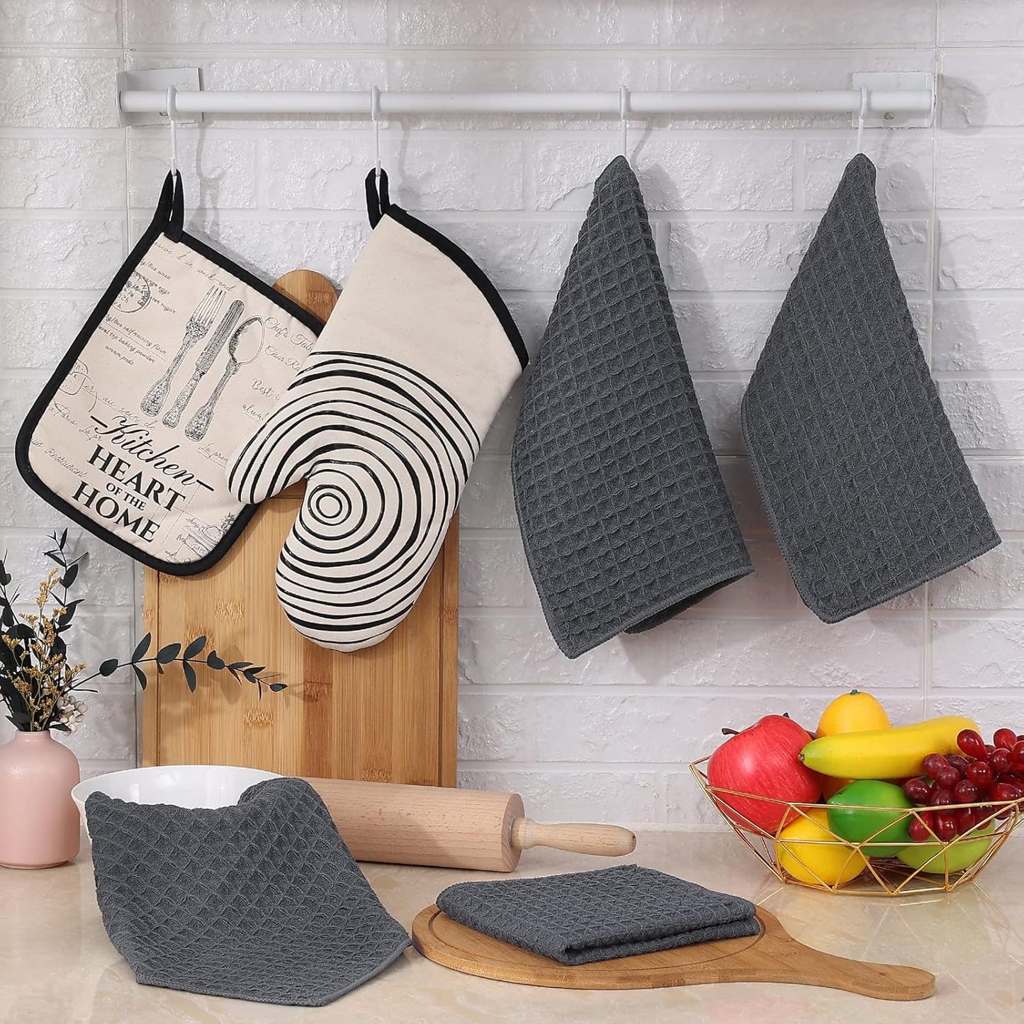 Homaxy Microfiber Waffle Weave Kitchen Dish Cloths, 12 x 12 Inch Ultra Absorbent and Solid Color Dish Towels for Kitchen Fast Drying Dishcloth for Washing Dishes, 6 Pack, Dark Grey