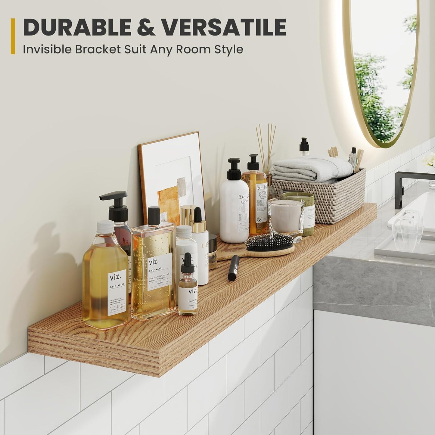 55 Inch Floating Shelves, 9.3" Deep Floating Shelf Wall Mounted, 56" Wall Shelves, Rustic Deep Bookshelf, Large Display Shelves & Storage Shelves for Bedroom, Living Room, Light Brown, Set of 1