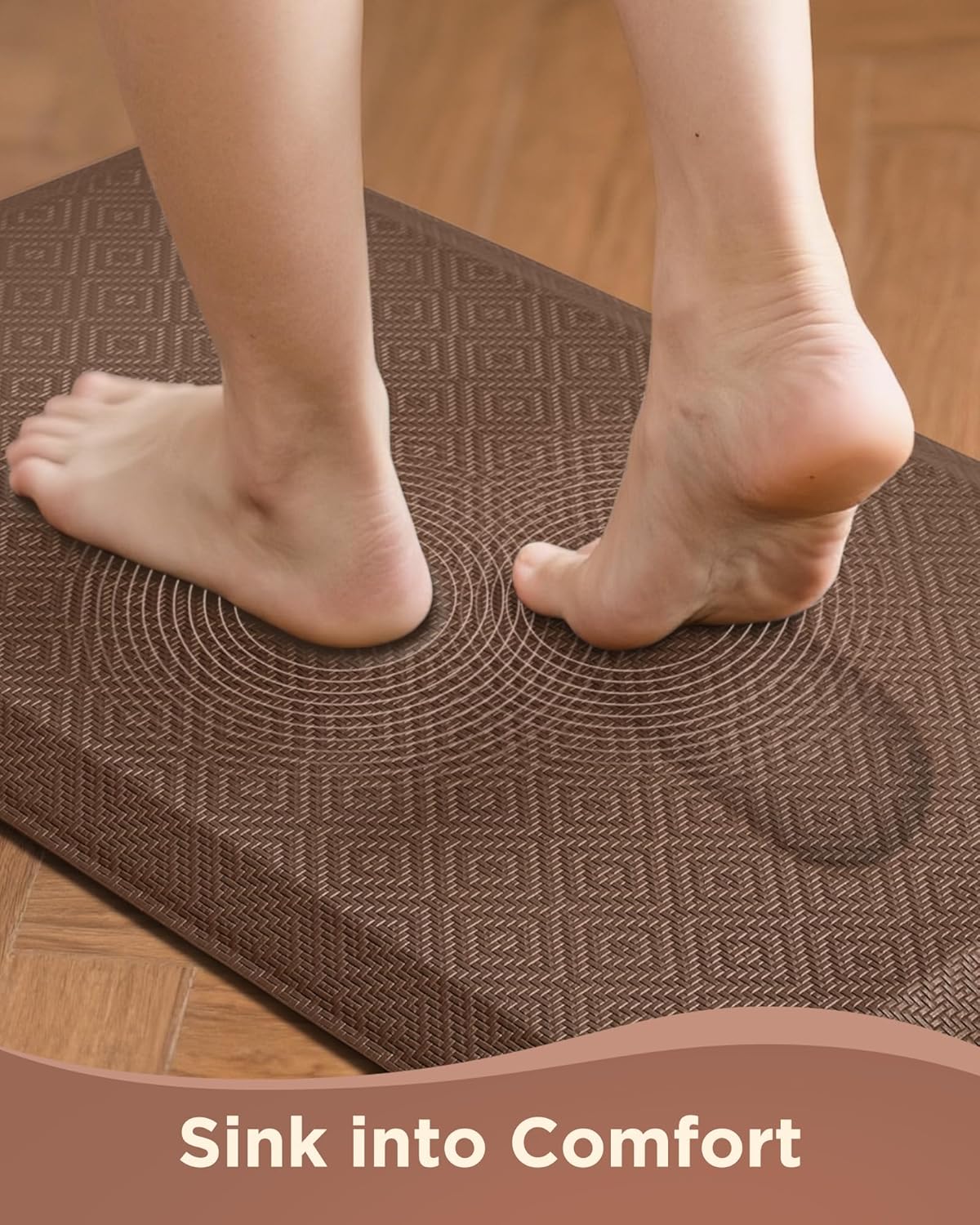 Ophanie Kitchen mats for Floor, 3/4 inch Thick, Kitchen Rugs, 20x48 Anti Fatigue Standing Cushioned Mat, Waterproof,Comfort Ergonomic mat for Office, Home, Sink, Brown Non-Slip Bottom