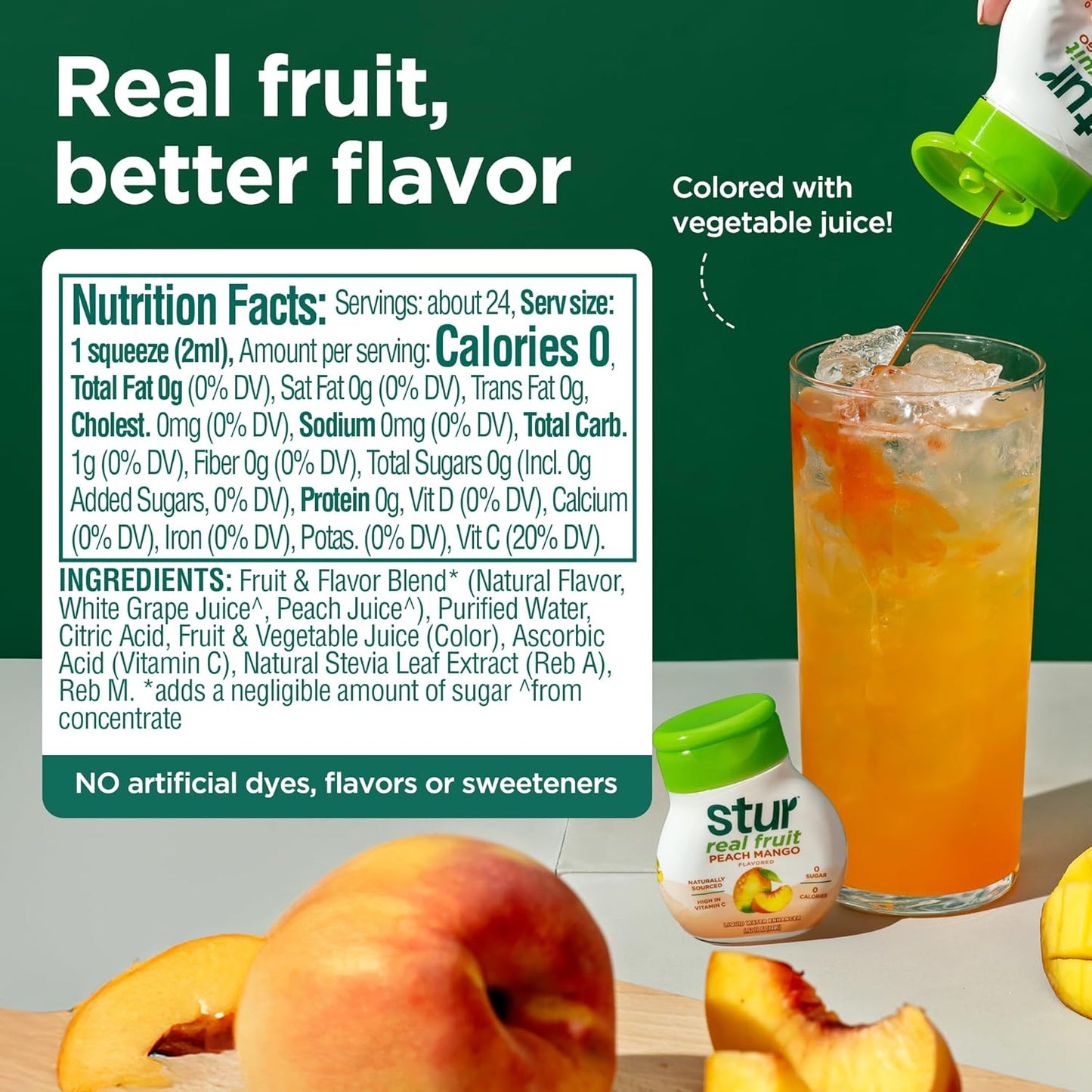 Stur Liquid Water Enhancer | Peach Mango | Sweetened with Stevia | High in Vitamin C & Antioxidants | Sugar Free | Zero Calories | Keto | Vegan | 5 Bottles, Makes 120 Drinks