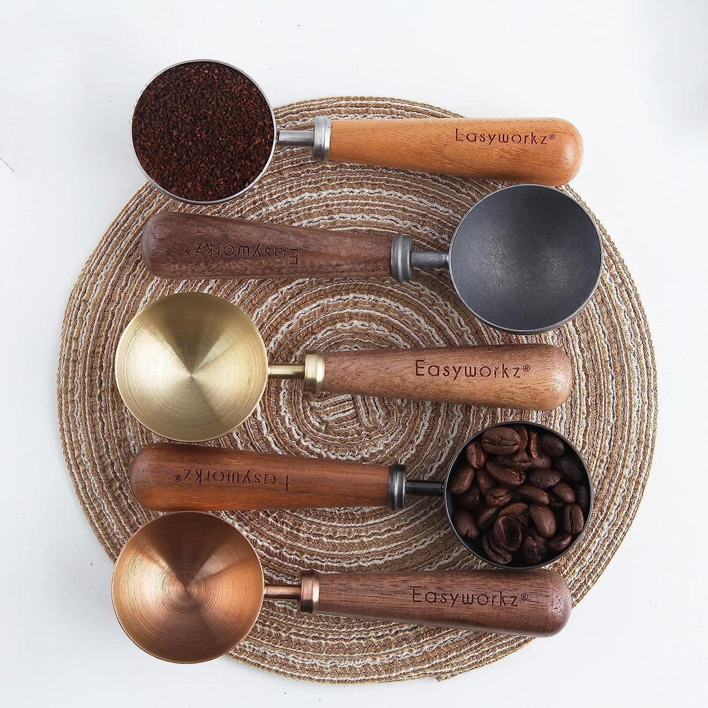 Easyworkz Retro Stainless Steel Coffee Spoon With Black Walnut Handle,10g - Measuring Spoon (Brushed gold)