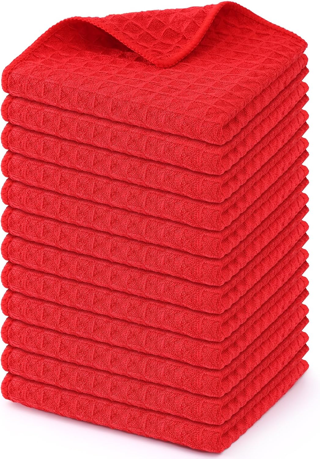Homaxy Microfiber Waffle Weave Kitchen Dish Cloths, 12 x 12 Inch Ultra Absorbent and Solid Color Dish Towels for Kitchen Fast Drying Dishcloth for Washing Dishes, 12 Pack, Red
