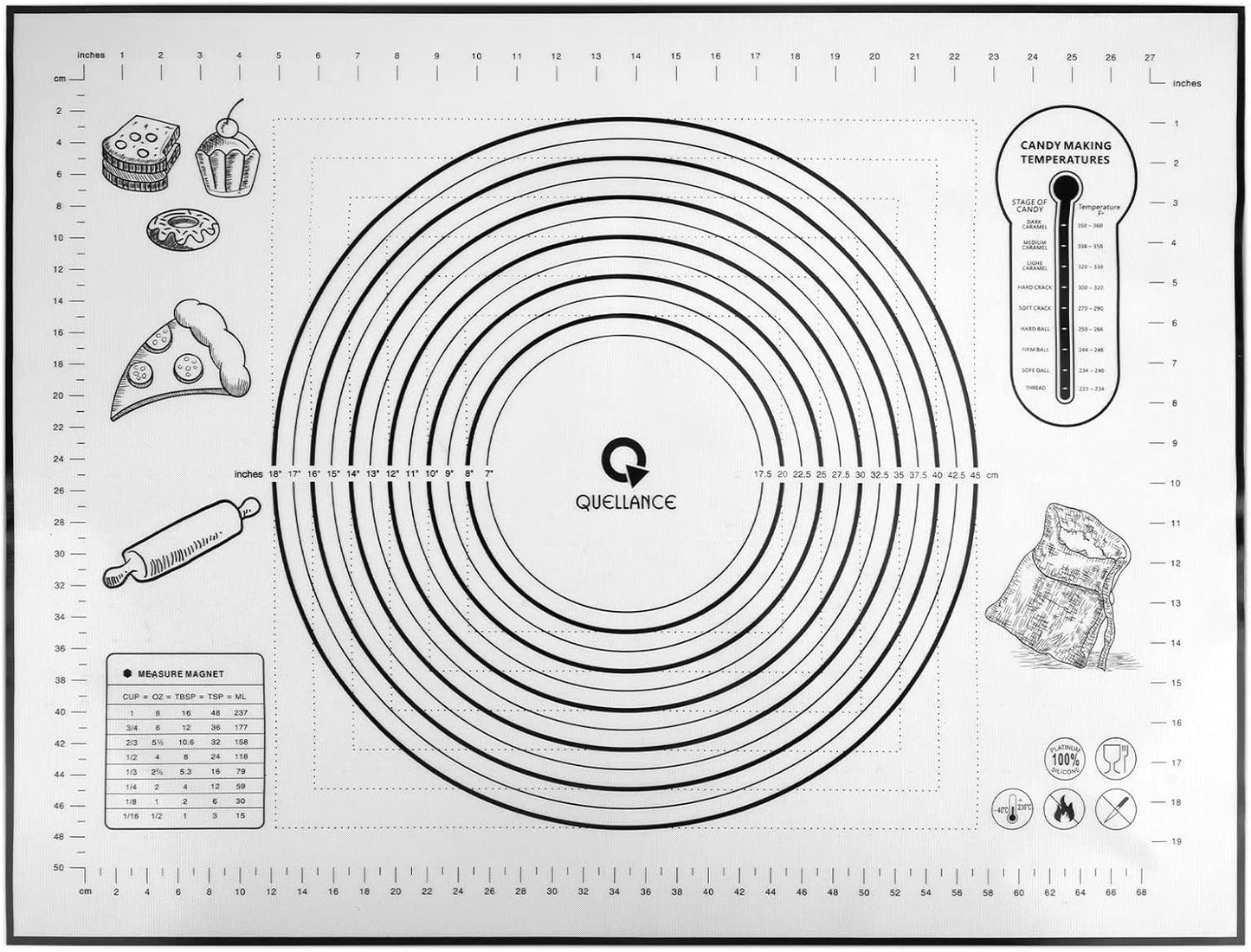 Silicone Pastry Mat - Non-Slip with Measurement Baking Mat for Fondant/Rolling Dough/Pie Crust/Pizza and Cookies - Oven Liner/Counter Mat/Kneading Mat,24" x 32", Black