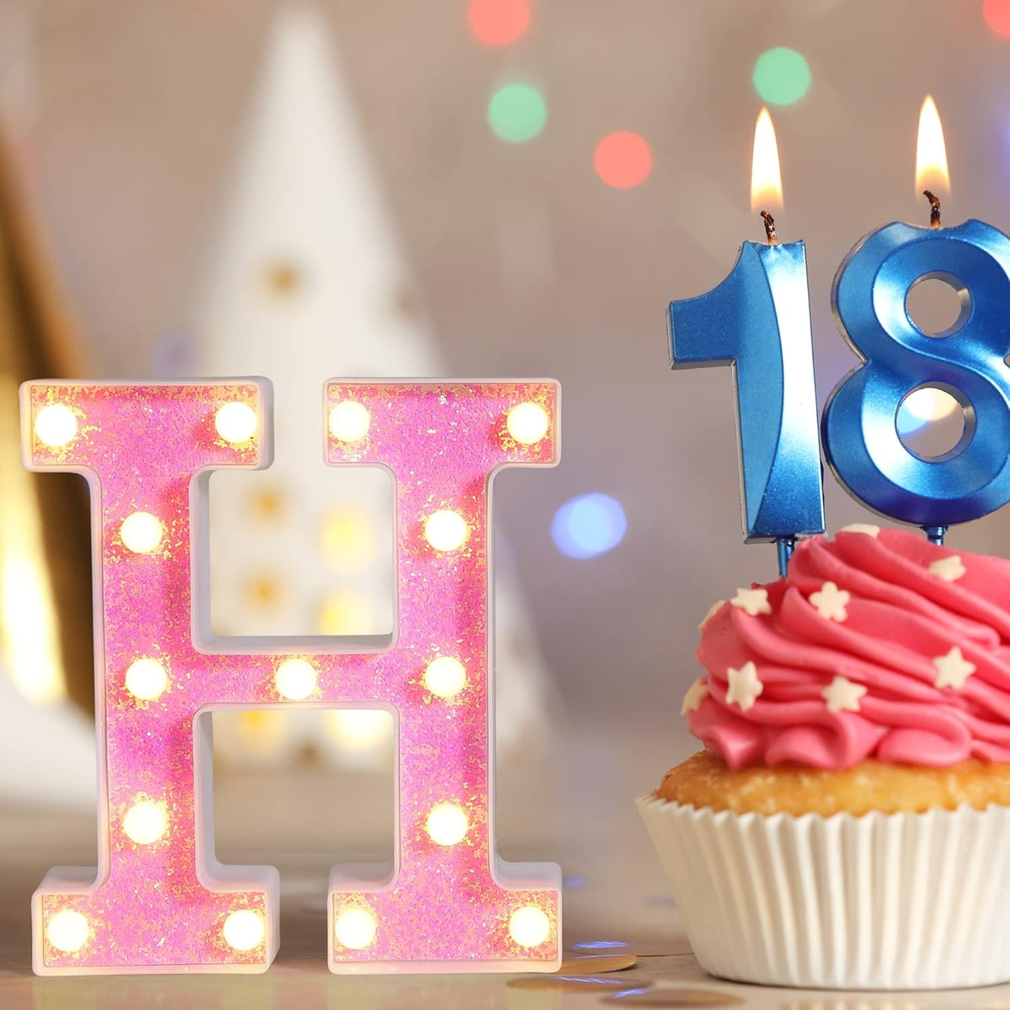 Foaky Pink Light up Letters，Pink Party Decorations,Girls Room Decor,Glitter Light Up Letters,Alphabet Letter Sign for Night Light Birthday Party Girls Gifts, Home Bar Decoration（A）