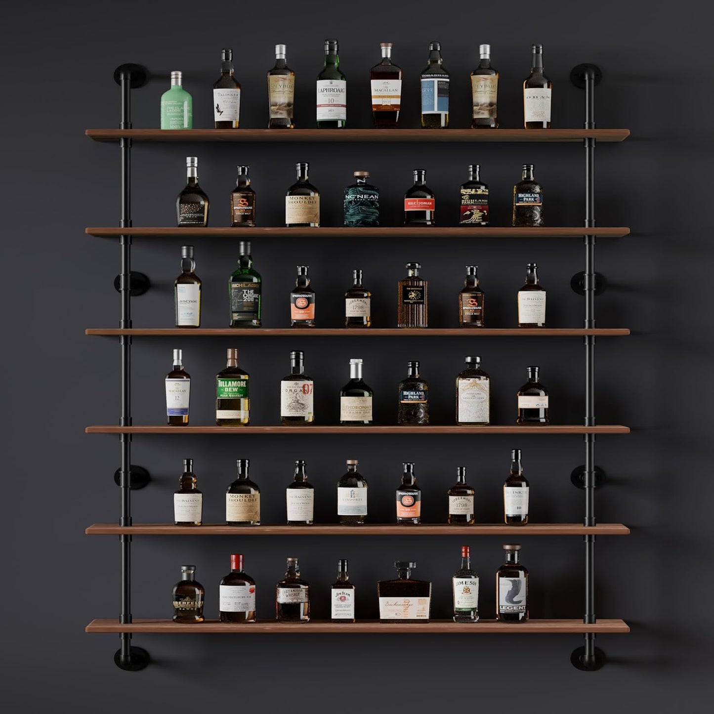 48 InchPipe Bookshelf Floating Shelves for Wall Shelves Bookshelf Industrial Pipe Shelving Shelves Real Wood Planks Rustic Hanging Shelves Farmhouse Kitchen Bar Shelving