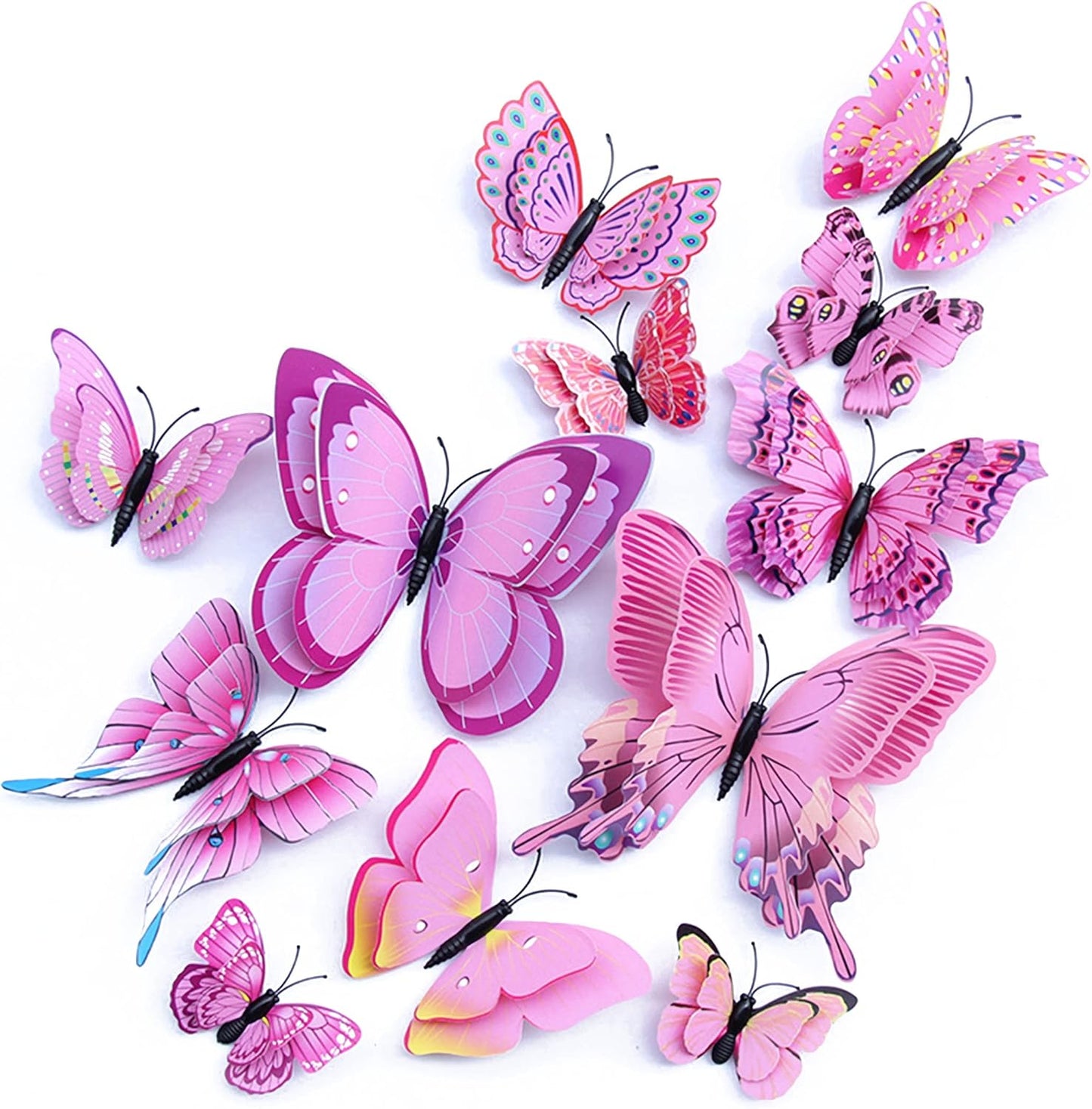 Butterfly Wall Decor 24/48 PCS, 3D Butterflies Stickers for Party Decorations with Magnets(Pink, 24)