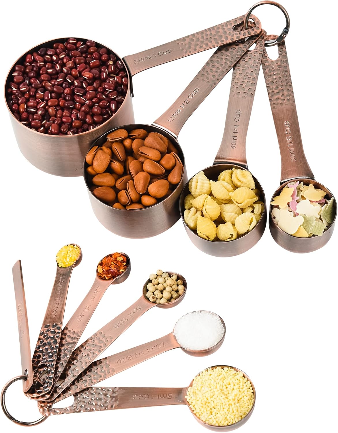 Measuring Cups and Spoons Set 10, Copper Measuring Cups and Spoons Set for Baking & Kitchen, Metric & US Stainless Steel 4 Measure Cups and 5 Spoons with Leveler
