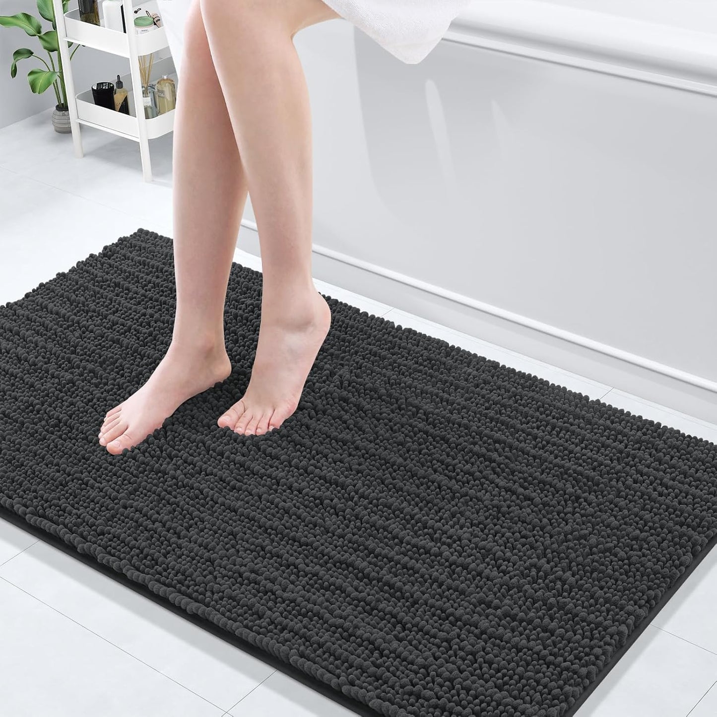 Arotive Luxury Chenille Bathroom Rug Mat, Extra Soft Thick Absorbent Shaggy Bath Rugs, Non-Slip Machine Wash Dry, Plush Bath Mats for Bathroom, Shower and Tub, 54x24, Dark Grey