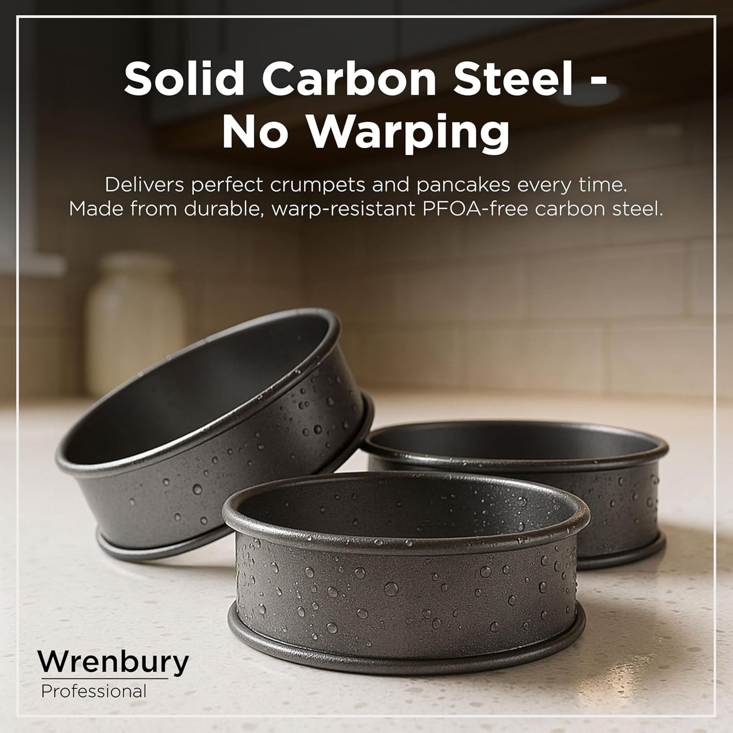 Wrenbury Crumpet Rings Nonstick 3.5 inch - English Muffin Rings - Set of 6 Food Ring Molds for Cooking – Metal Baking Egg Ring Set - Made in England