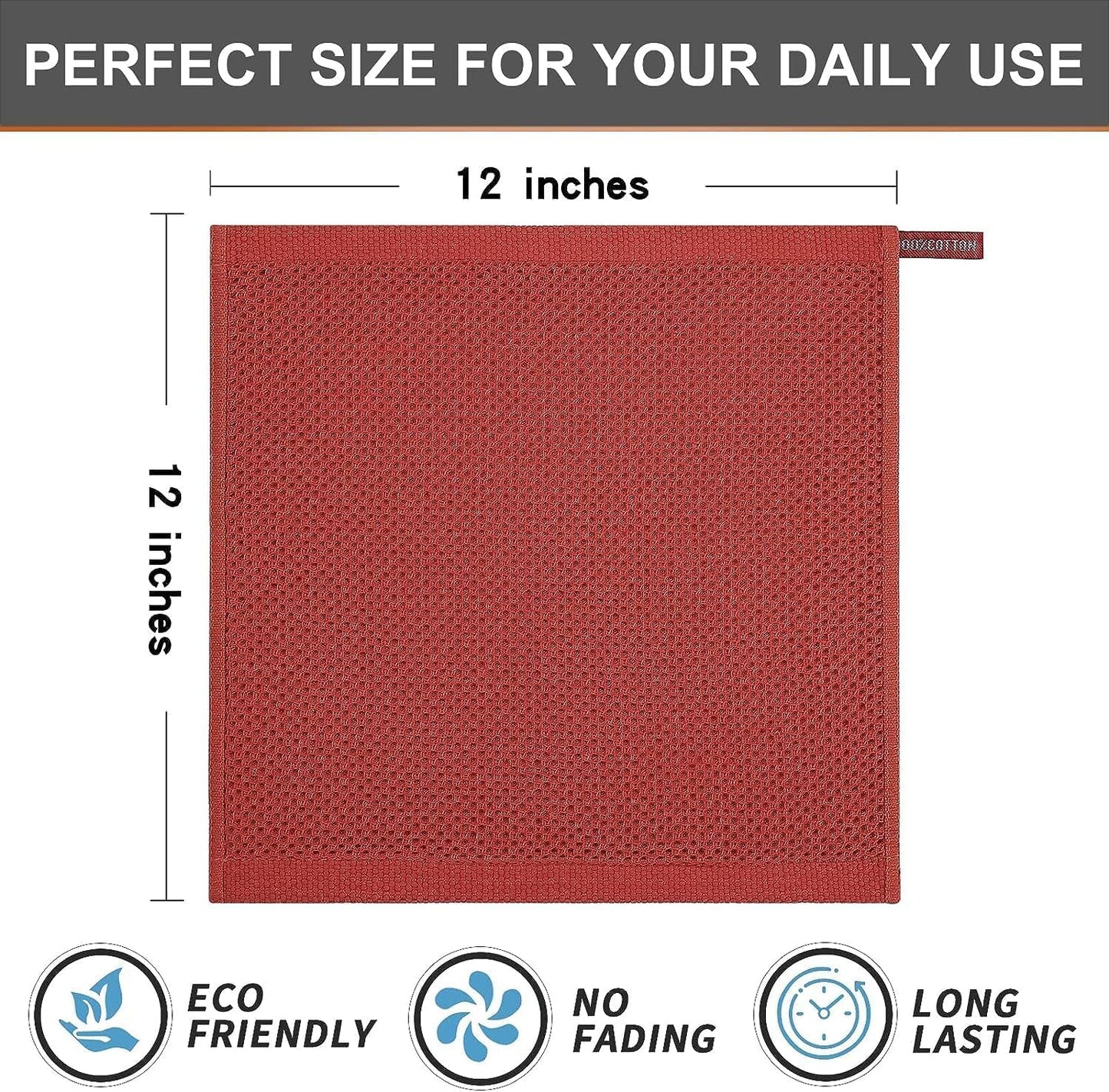 Kitinjoy 100% Cotton Kitchen Dish Cloths, 12 Pack Waffle Weave Ultra Soft Absorbent Dish Towels for Drying Dishes, Quick Drying Dish Rags, 12 X 12 Inch, Multicolor