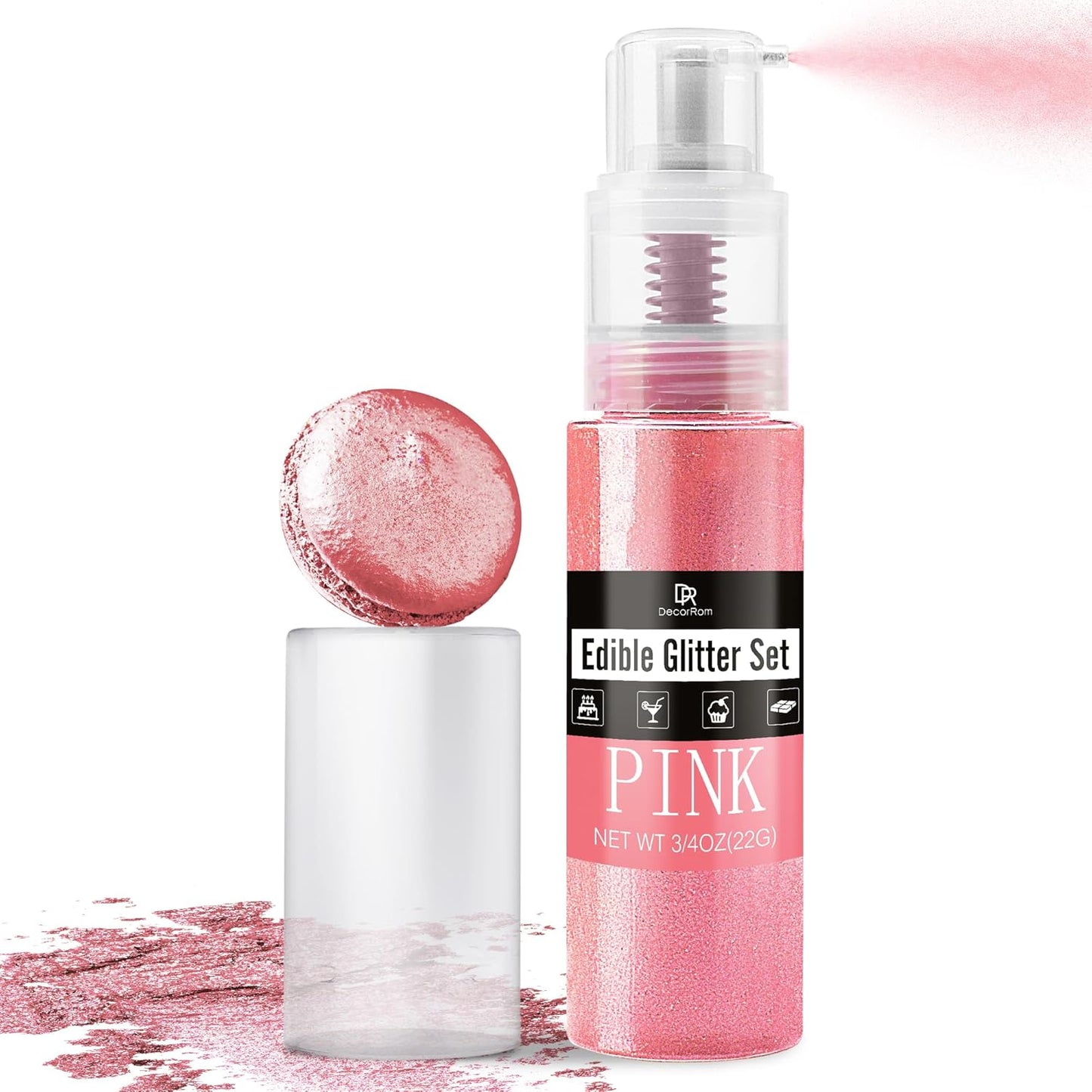 Edible Glitter Spray - 3/4oz Luster Dust Edible Food Grade Glitter Shimmer Dust Powder for Cocktails, Drinks, Cake Decorating - Metallic Food Coloring Powder for Wine, Candy, Cookie, Icing (Pink)