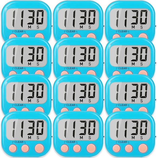 12 Pack Kitchen Timers Loud Ring Digital Timers for Cooking Magnetic Blue