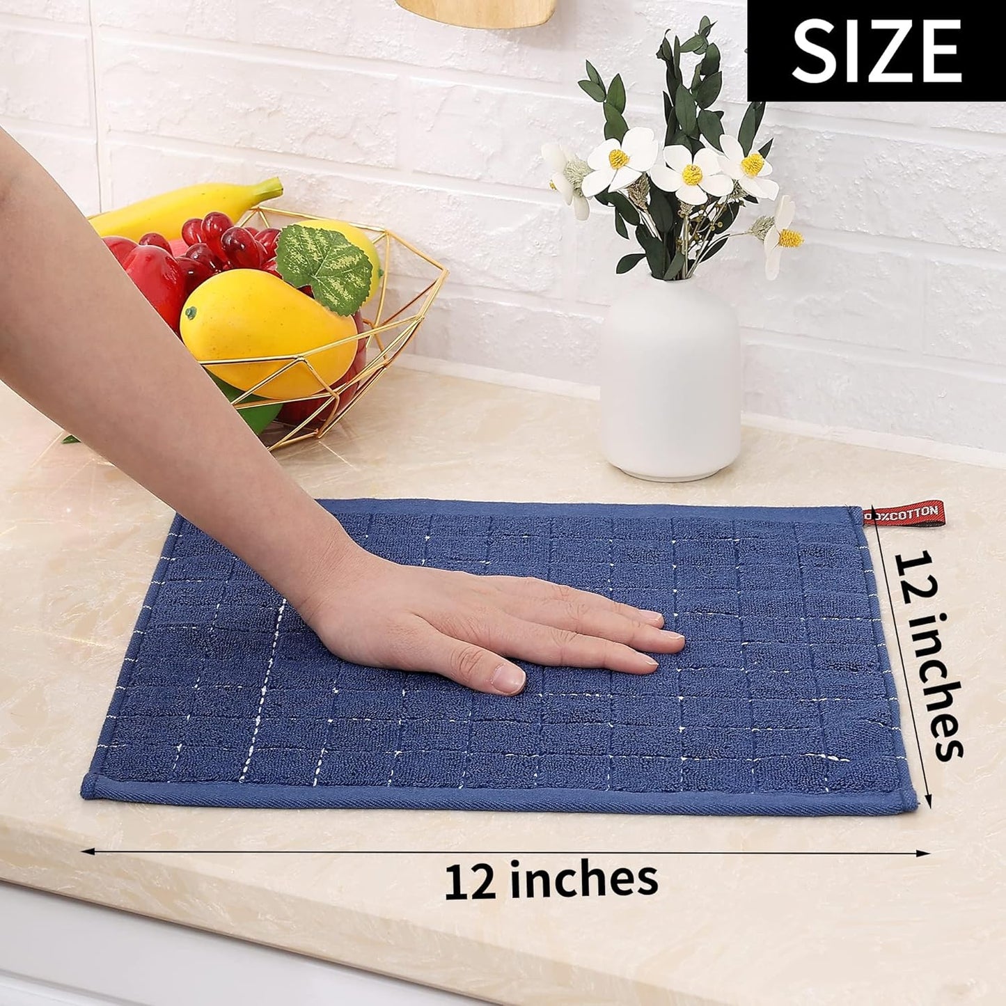 Homaxy 100% Cotton Terry Kitchen Dish Cloths, Ultra Soft and Absorbent Dish Towels for Kitchen, Suitable for Drying and Washing Dishes, 12 Pack, 12 x 12 Inches, Mixed Colour
