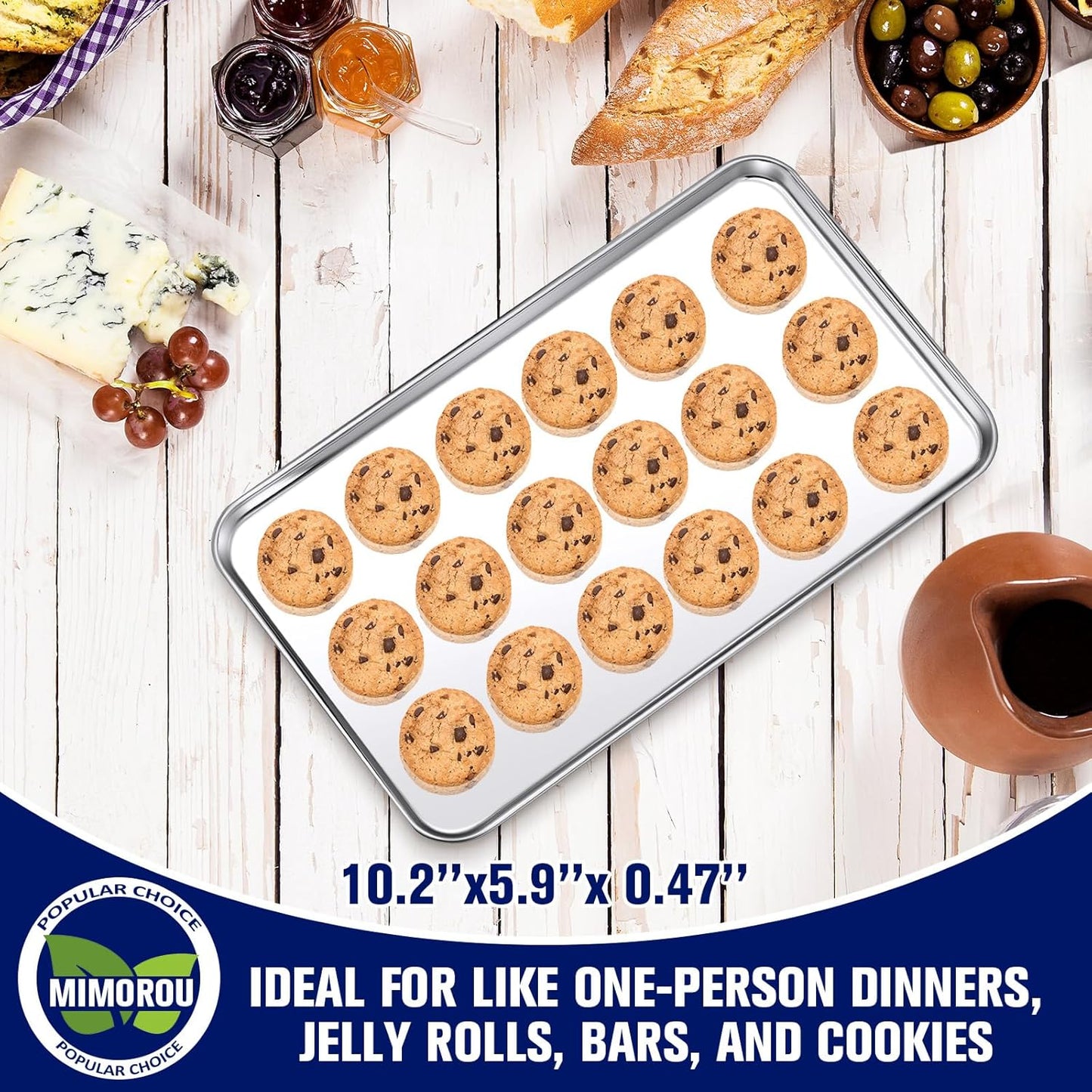 Mimorou 12 Pcs Baking Sheet Stainless Steel Cookie Small Metal Sheet Pans Professional Rectangle Oven Trays Kitchen Baking Cooking Oven and Toaster, Dishwasher Safe(10.2 x 5.9 Inch)