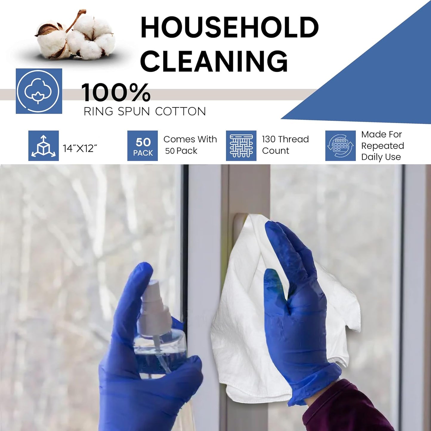 Shop Towels| Multipurpose Commercial and Residential Shop Cleaning| Car Wash, Polish, Housewares, Microwave, Coffee Machine, Restaurant, Bathrooms, Electronics, Auto Garage | 50 Pack 14"x12" White